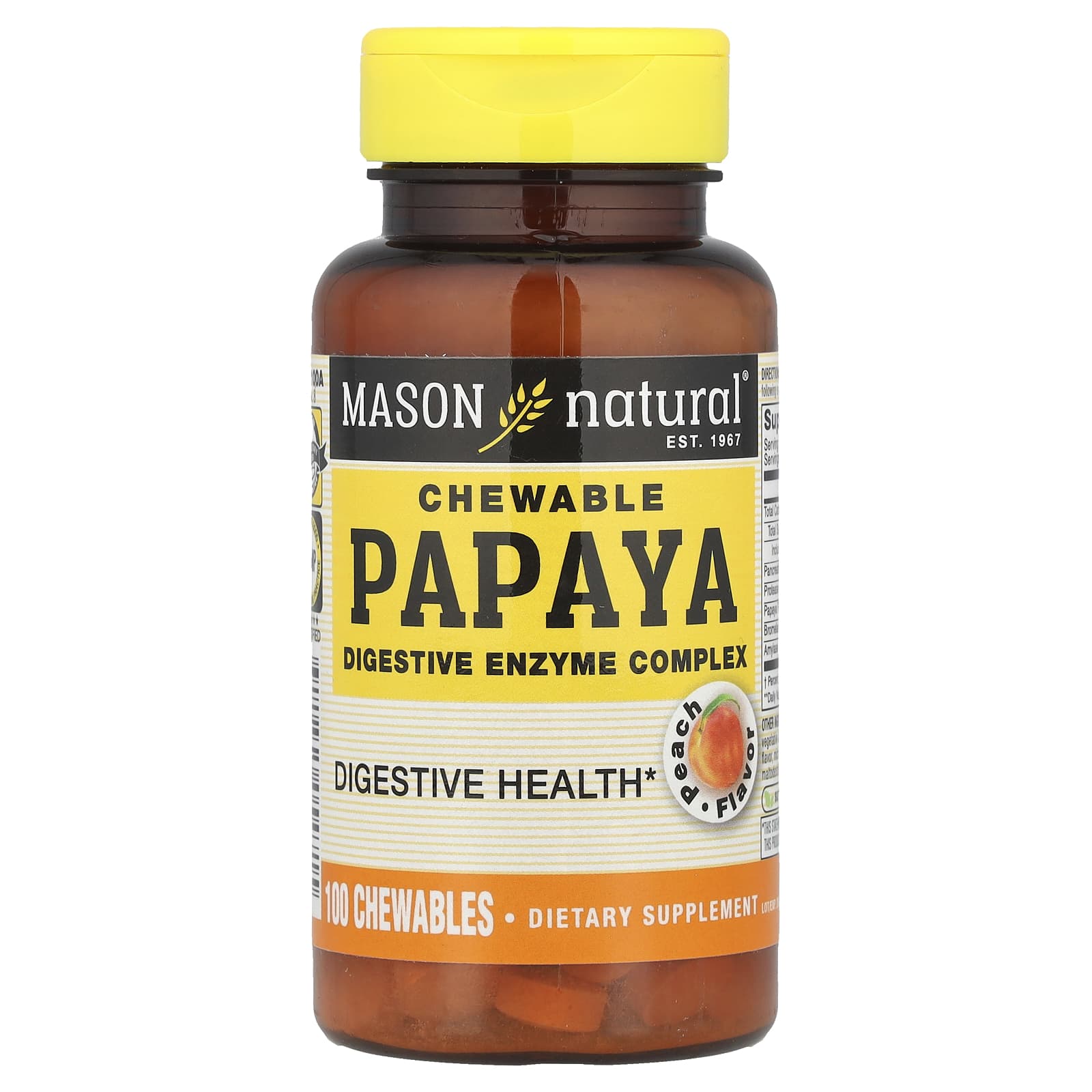 Mason Natural Chewable Papaya, Digestive Enzyme Complex, 100 Chewables – Peach — Tunisie