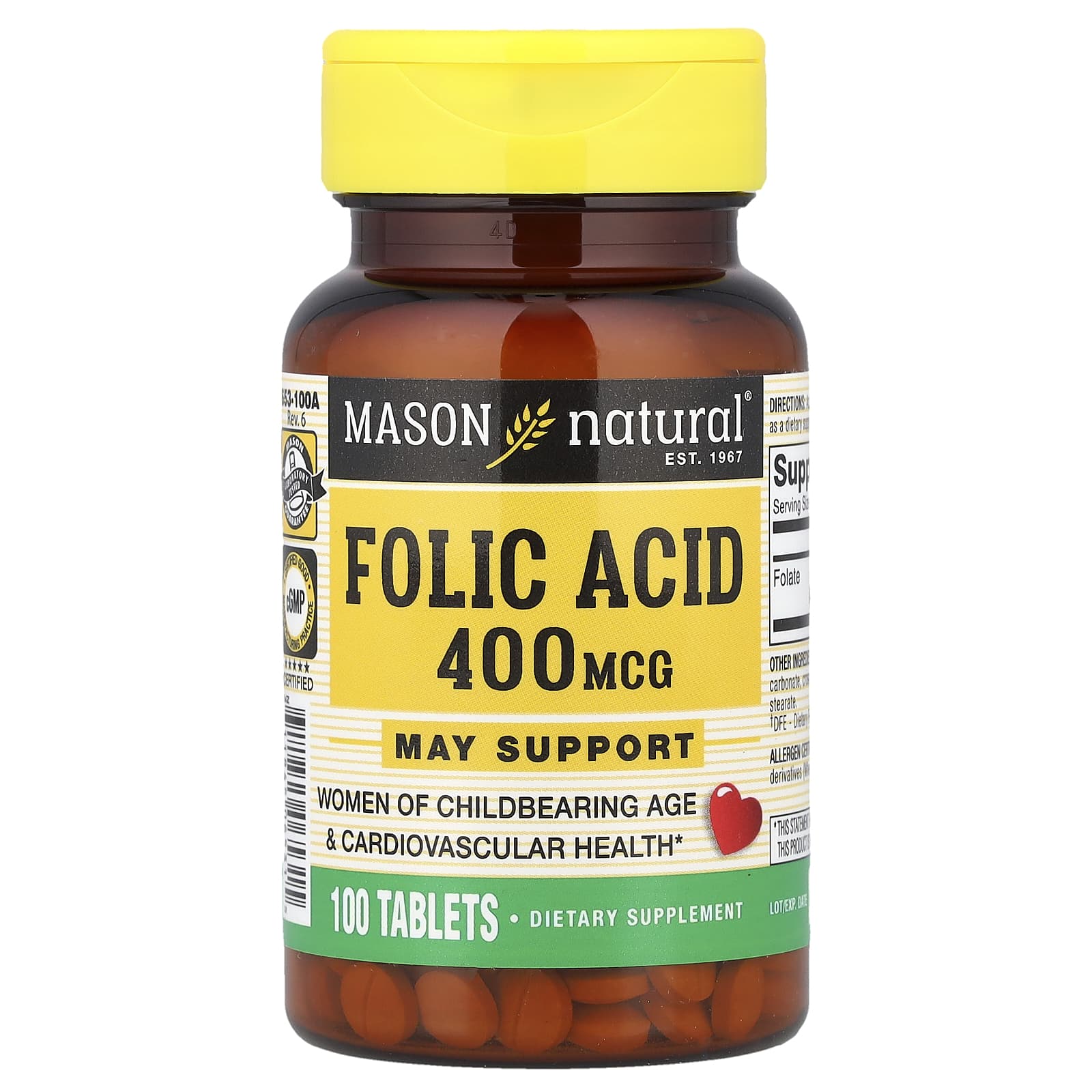 Mason Natural Folic Acid – 400 µg – 100 comprimés — Tunisie