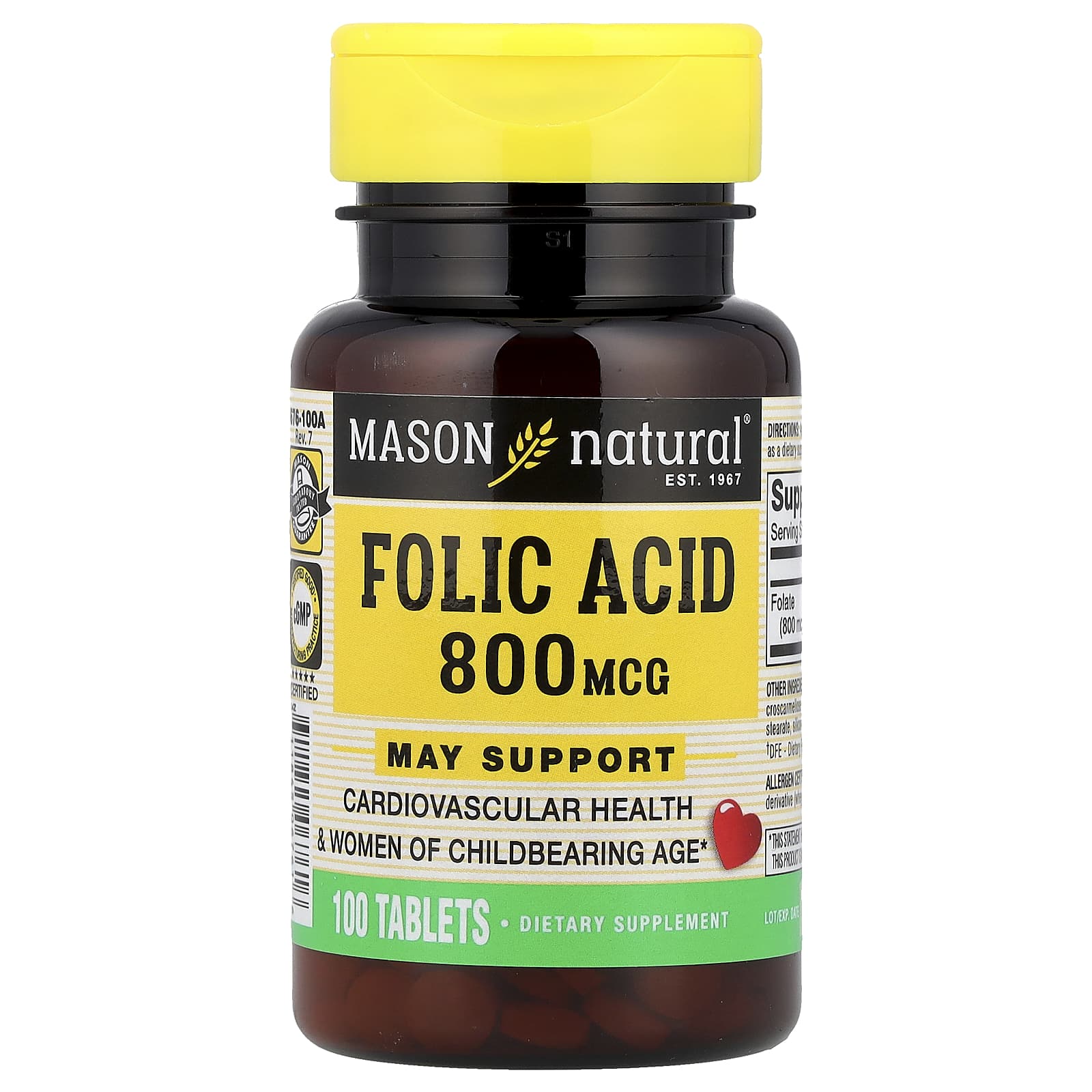 Mason Natural Folic Acid – 800 µg – 100 comprimés — Tunisie