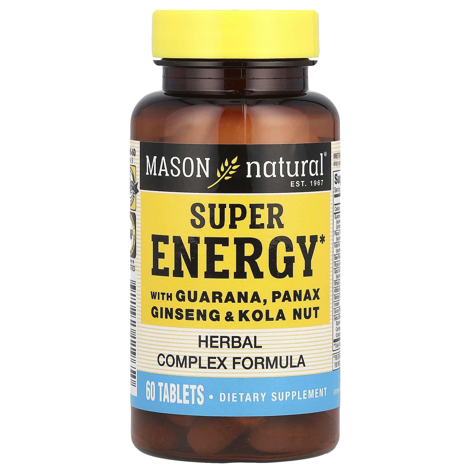 Mason Natural Super Energy with Guarana, Panax Ginseng & Kola Nut – 60 comprimés — Tunisie