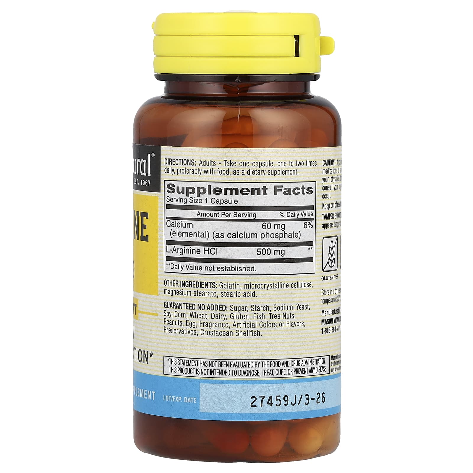 Mason Natural L-Arginine – 60 gélules — photo 2 sur 2