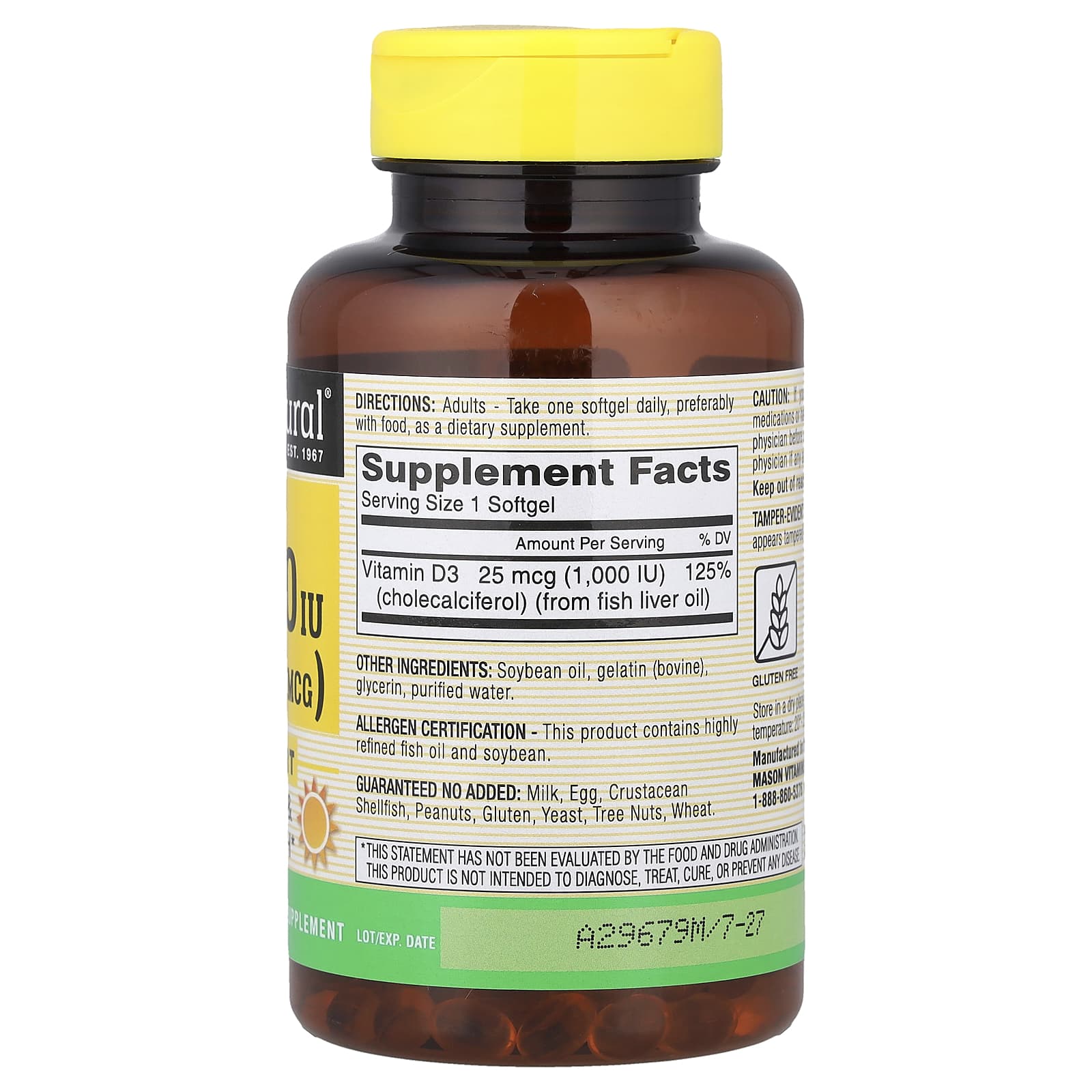 Mason Natural Vitamin D3 – 25 µg – 300 capsules molles — photo 2 sur 2