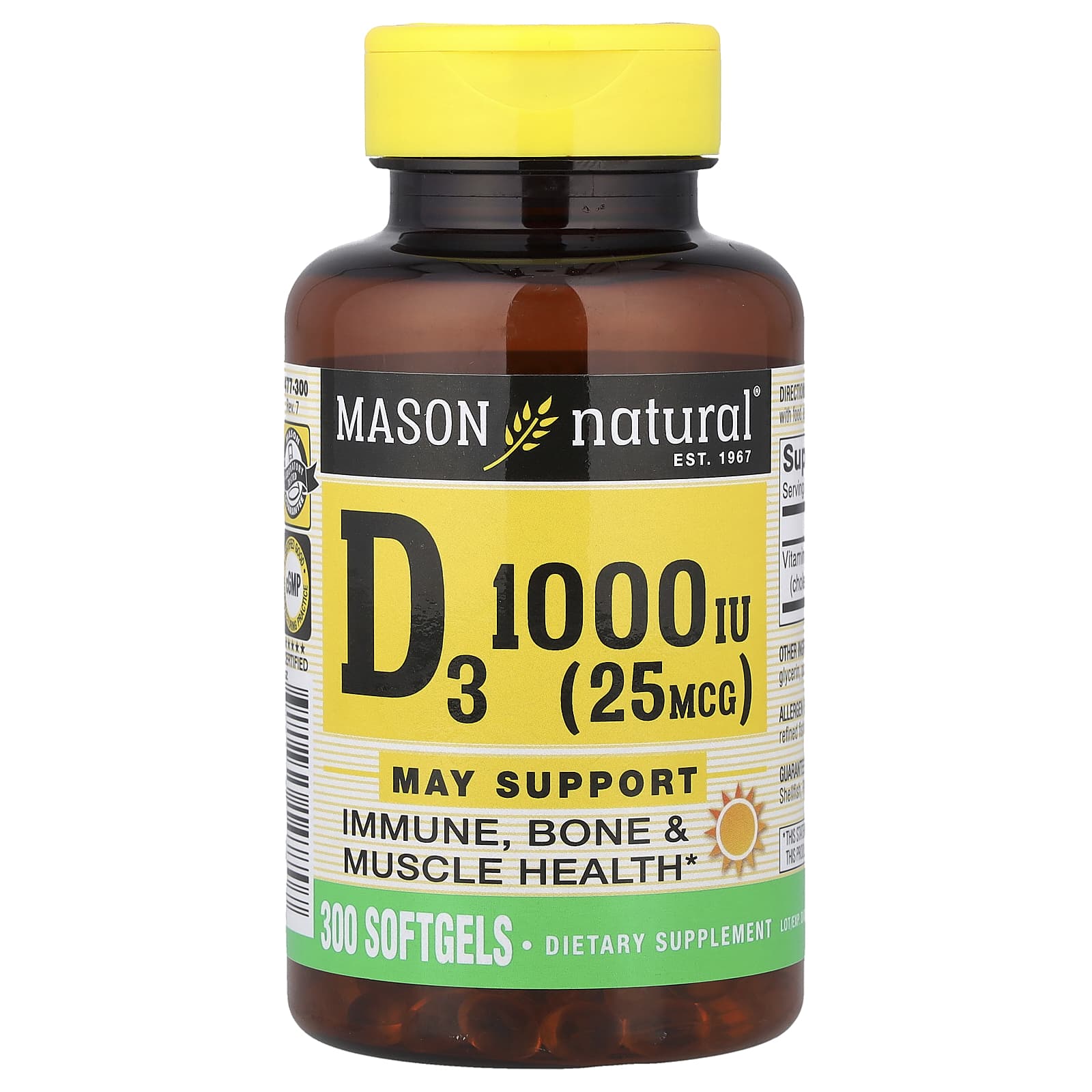 Mason Natural Vitamin D3 – 25 µg – 300 capsules molles — Tunisie