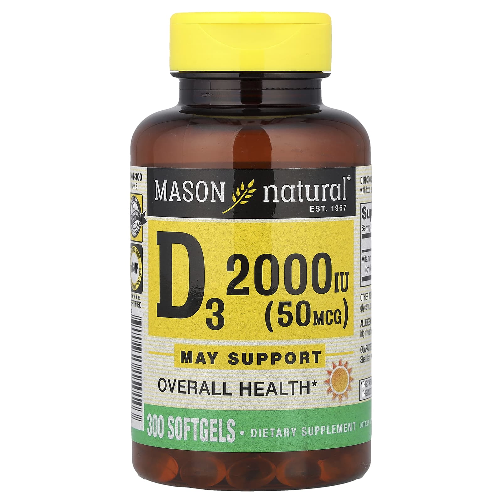 Mason Natural Vitamin D3 – 50 µg – 300 capsules molles — Tunisie