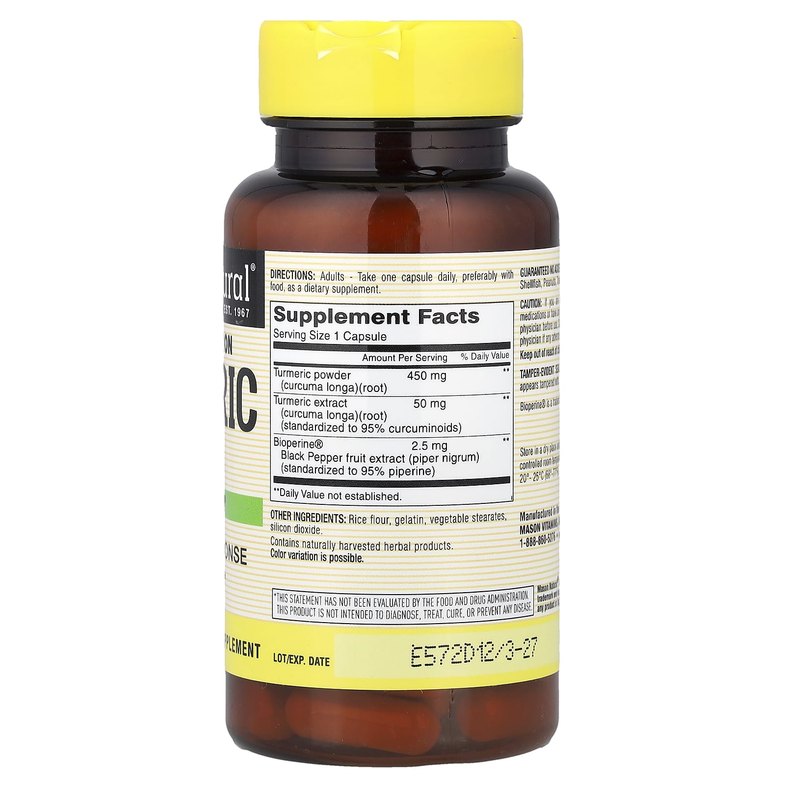 Mason Natural Optimal Absorption Turmeric with BioPerine – 60 gélules — photo 2 sur 2