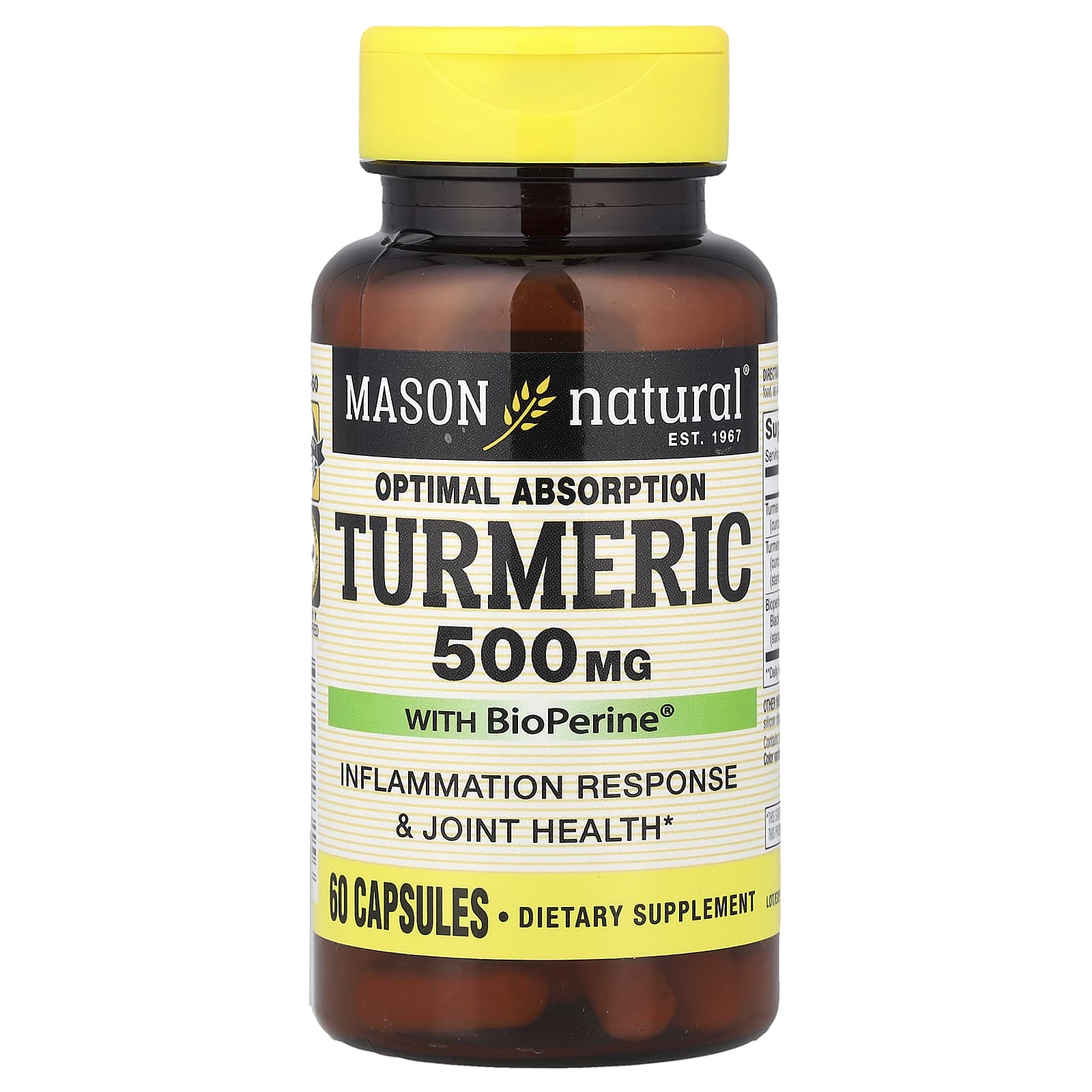 Mason Natural Optimal Absorption Turmeric with BioPerine – 60 gélules — Tunisie