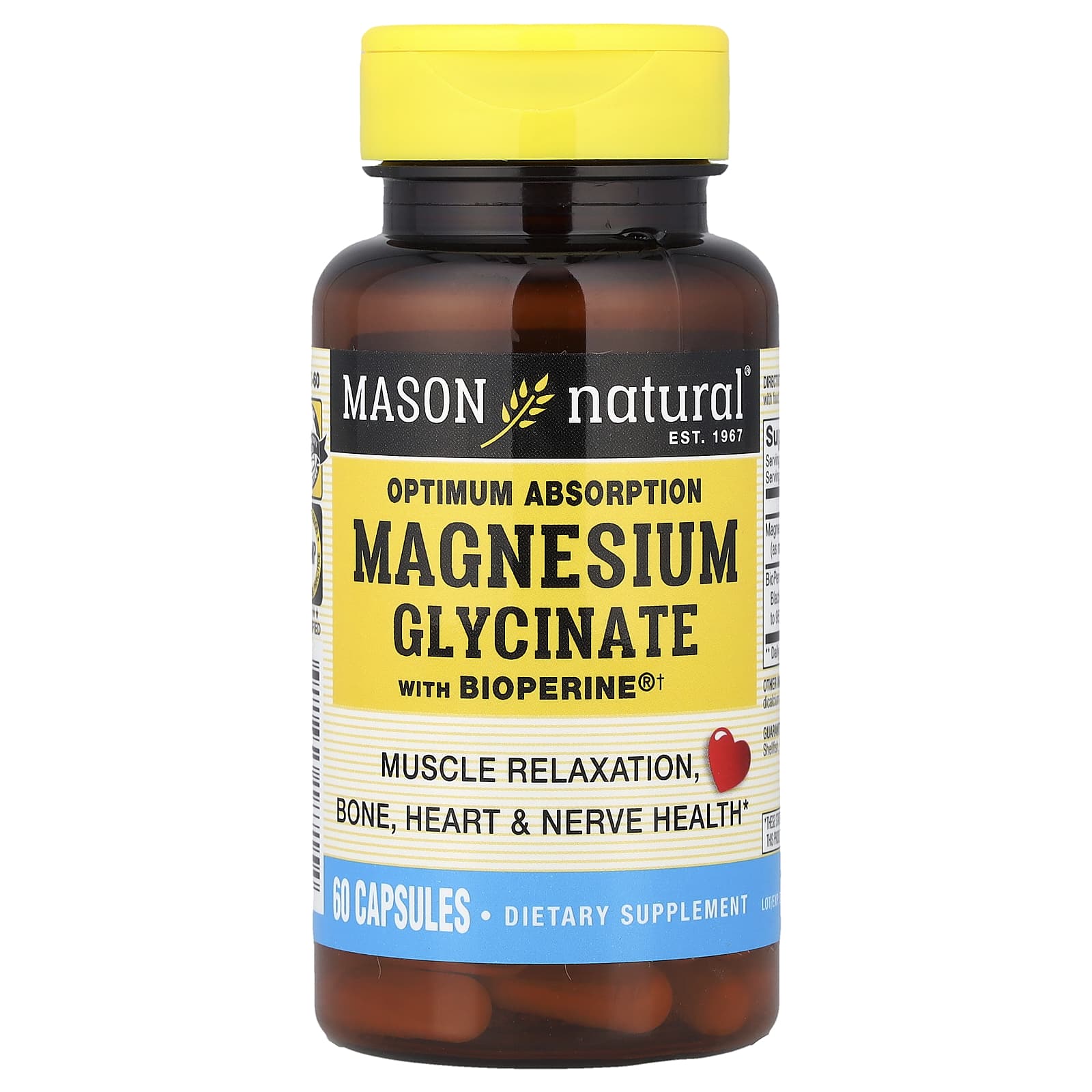 Mason Natural Optimum Absorption Magnesium Glycinate With BioPerine – 60 gélules — Tunisie