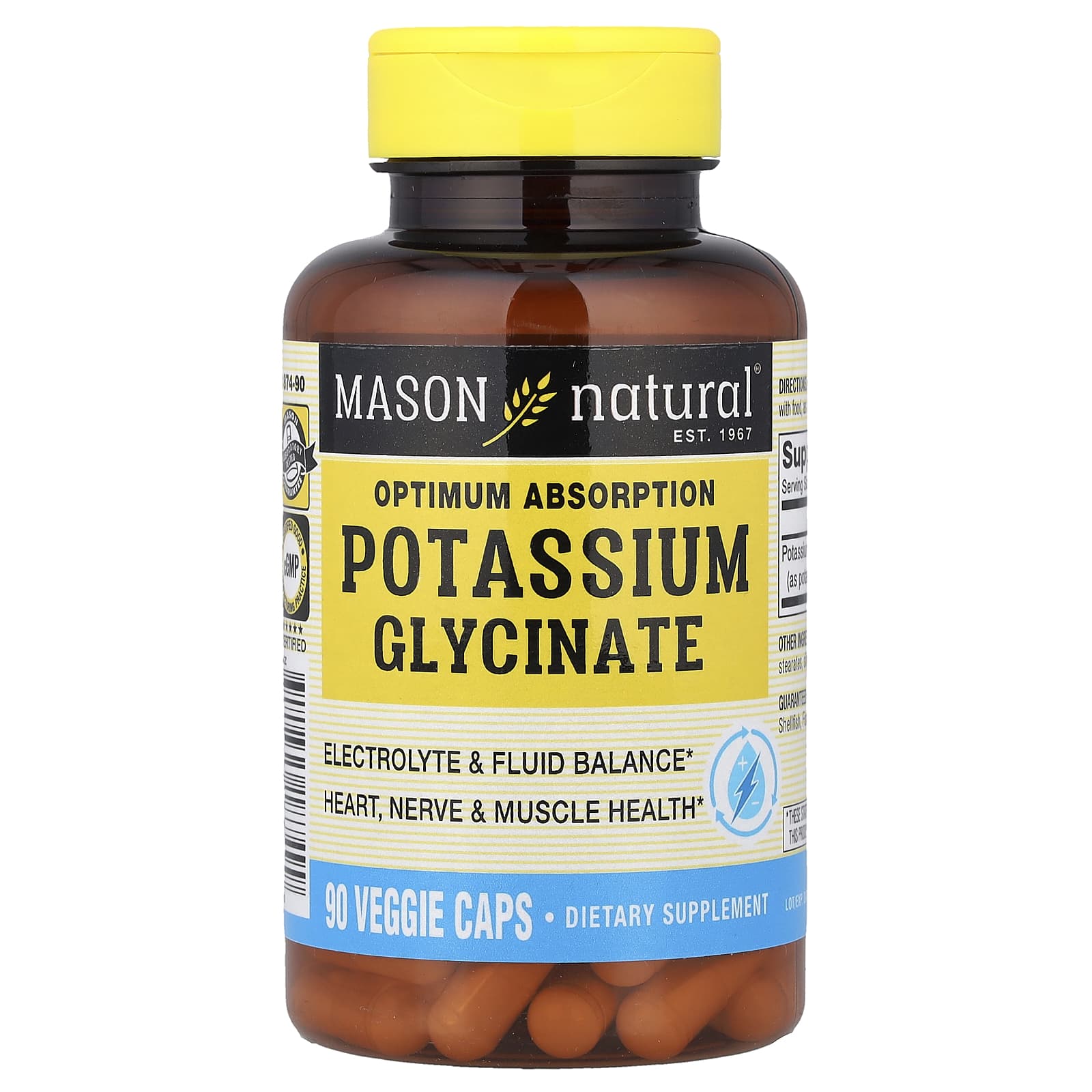 Mason Natural Optimum Absorption Potassium Glycinate – 90 gélules végétales — Tunisie