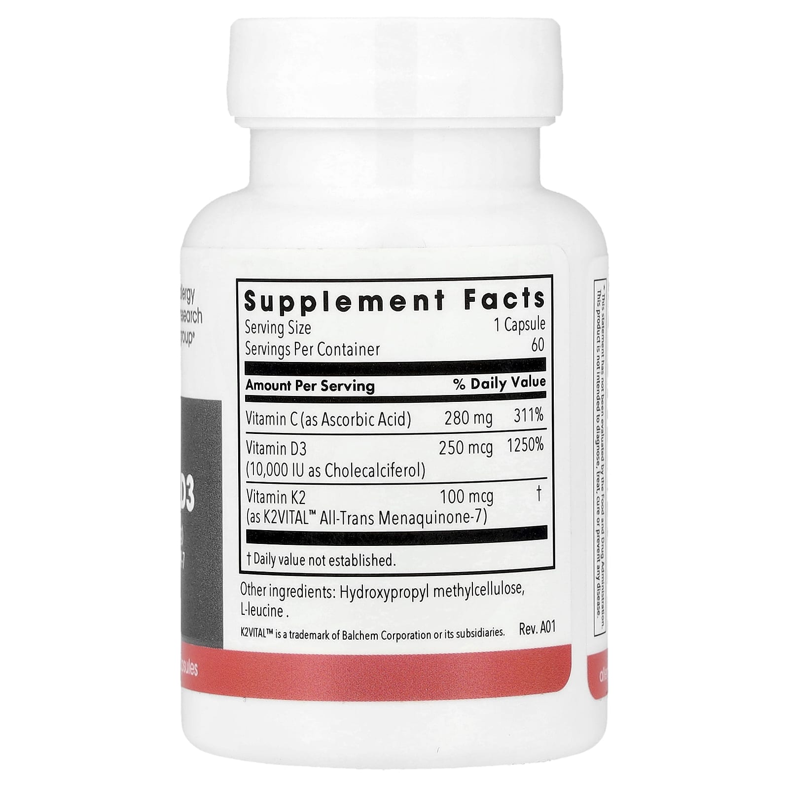 Metabolic Maintenance Vitamin D3 with Vitamin K2 MK-7 – 60 gélules végétales — photo 2 sur 2