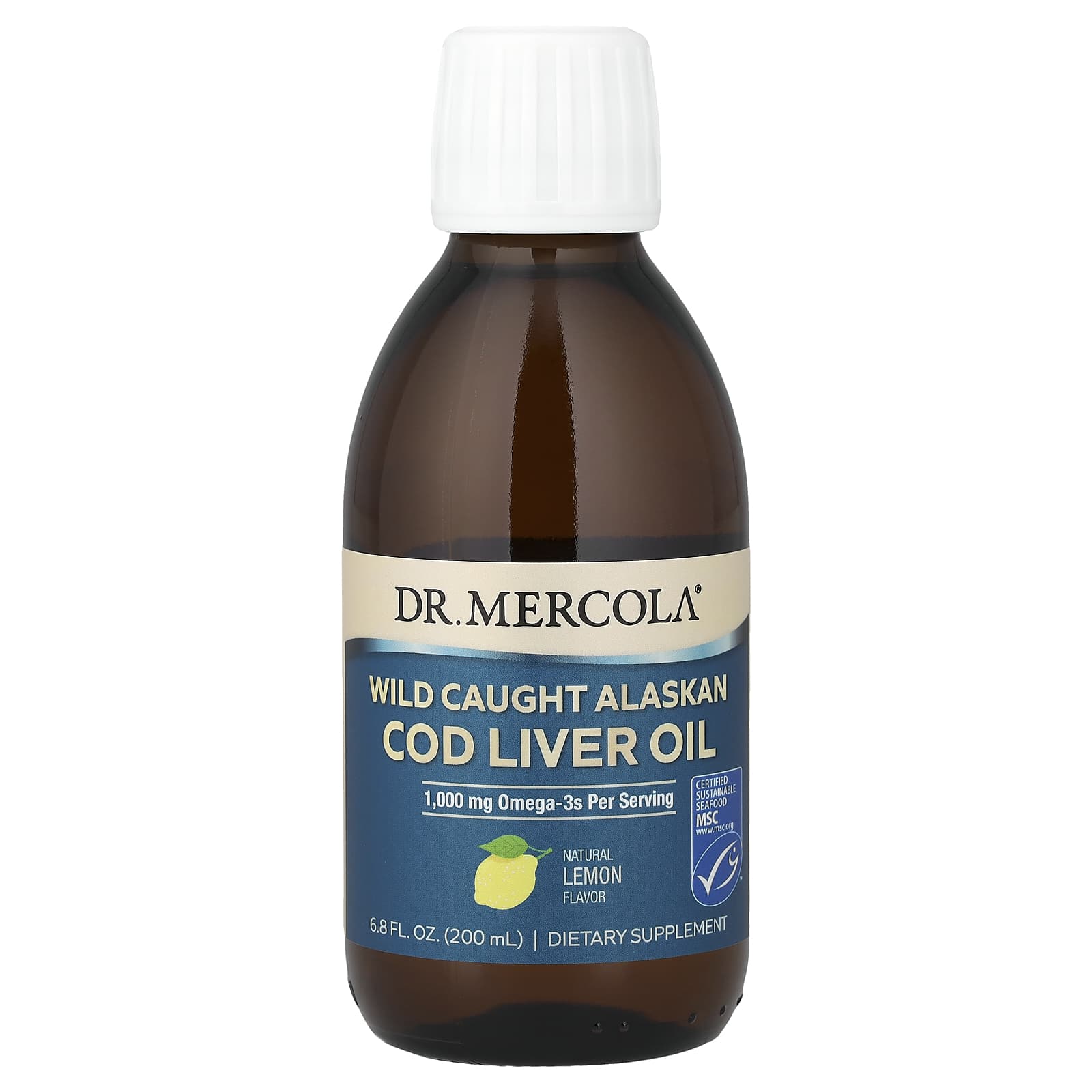 Dr. Mercola Wild Caught Alaskan Cod Liver Oil – Natural Lemon – 200 ml — Tunisie