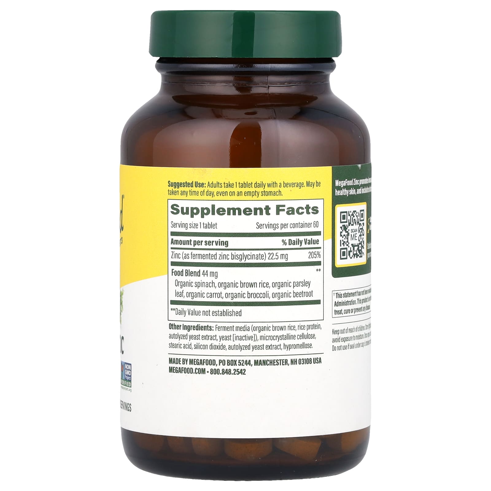 MegaFood Zinc – 60 comprimés — photo 2 sur 2