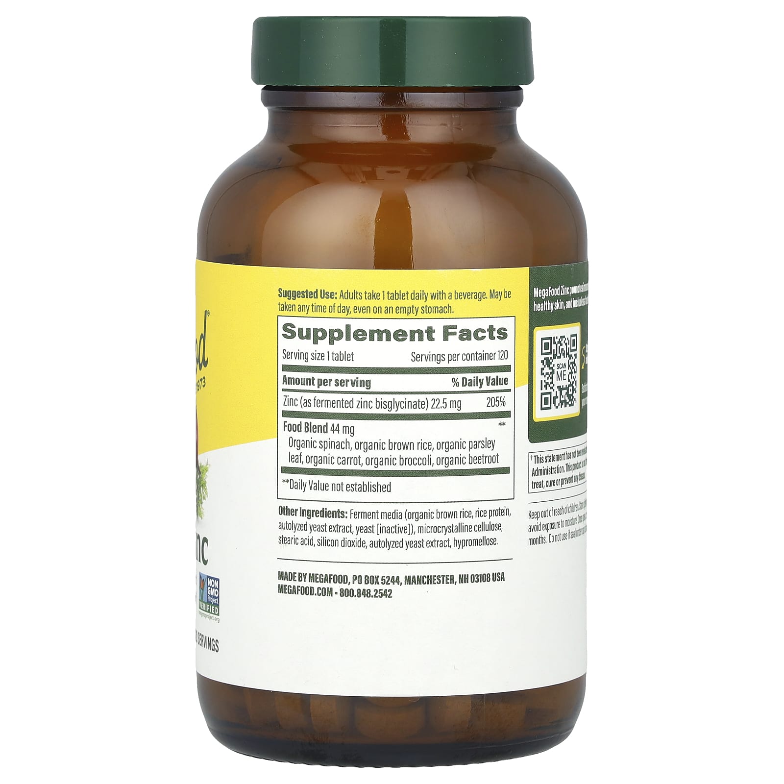 MegaFood Zinc – 120 comprimés — photo 2 sur 2