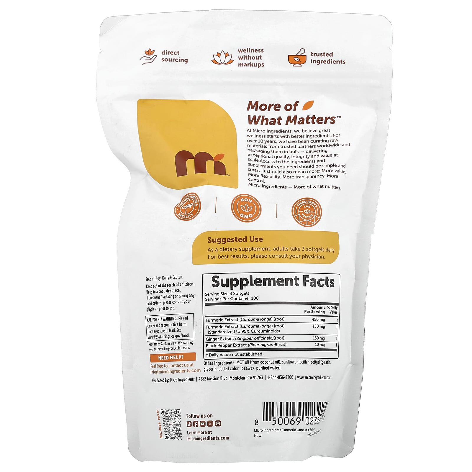 Micro Ingredients Turmeric Curcumin – 300 capsules molles — photo 2 sur 2