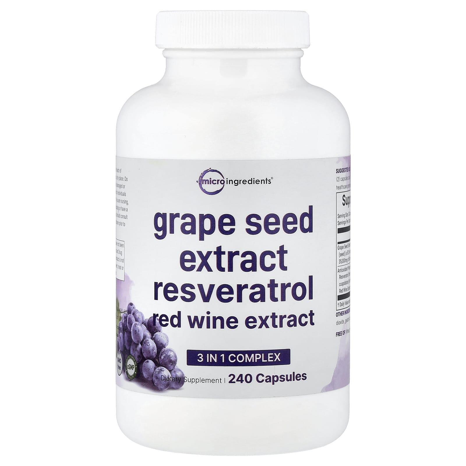 Micro Ingredients Grape Seed Extract Resveratrol Red Wine Extract – Grape Seed Extract Resveratrol Red Wine Extract – 240 gélules — Tunisie