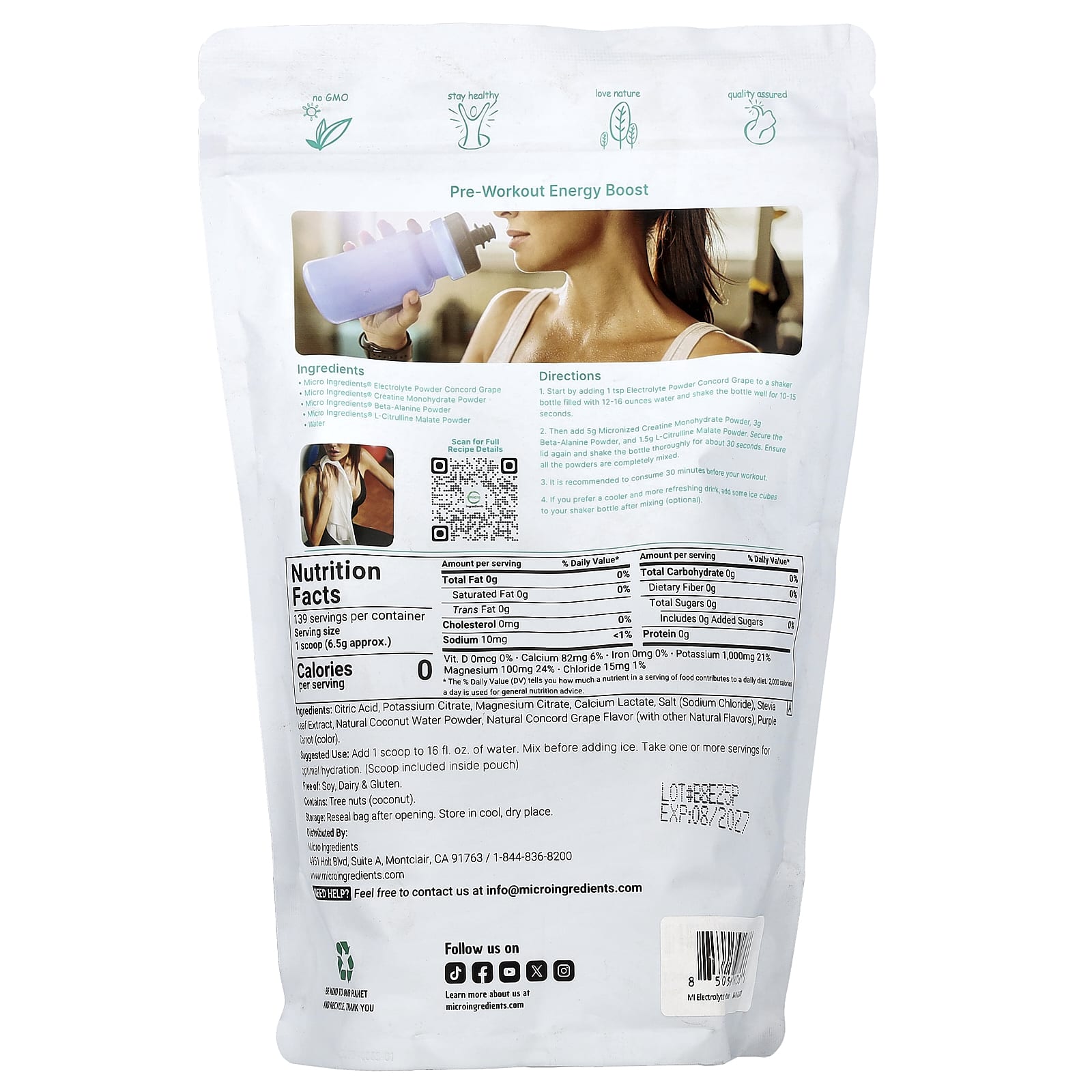 Micro Ingredients Electrolyte Powder – Concord Grape – 907 g — photo 2 sur 2