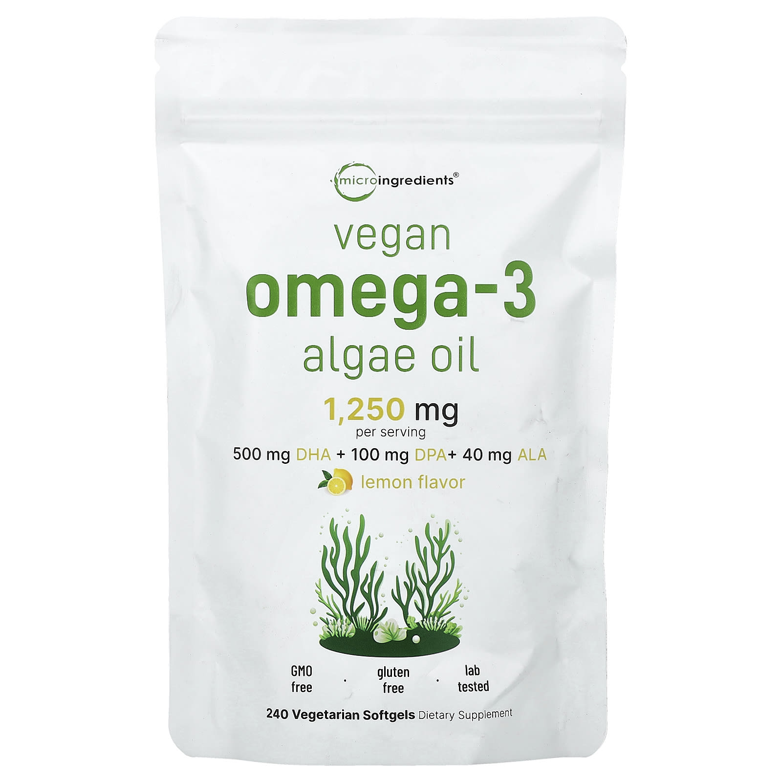 Micro Ingredients Vegan Omega-3 Algae Oil, 240 Vegetarian Softgels – Lemon — Tunisie