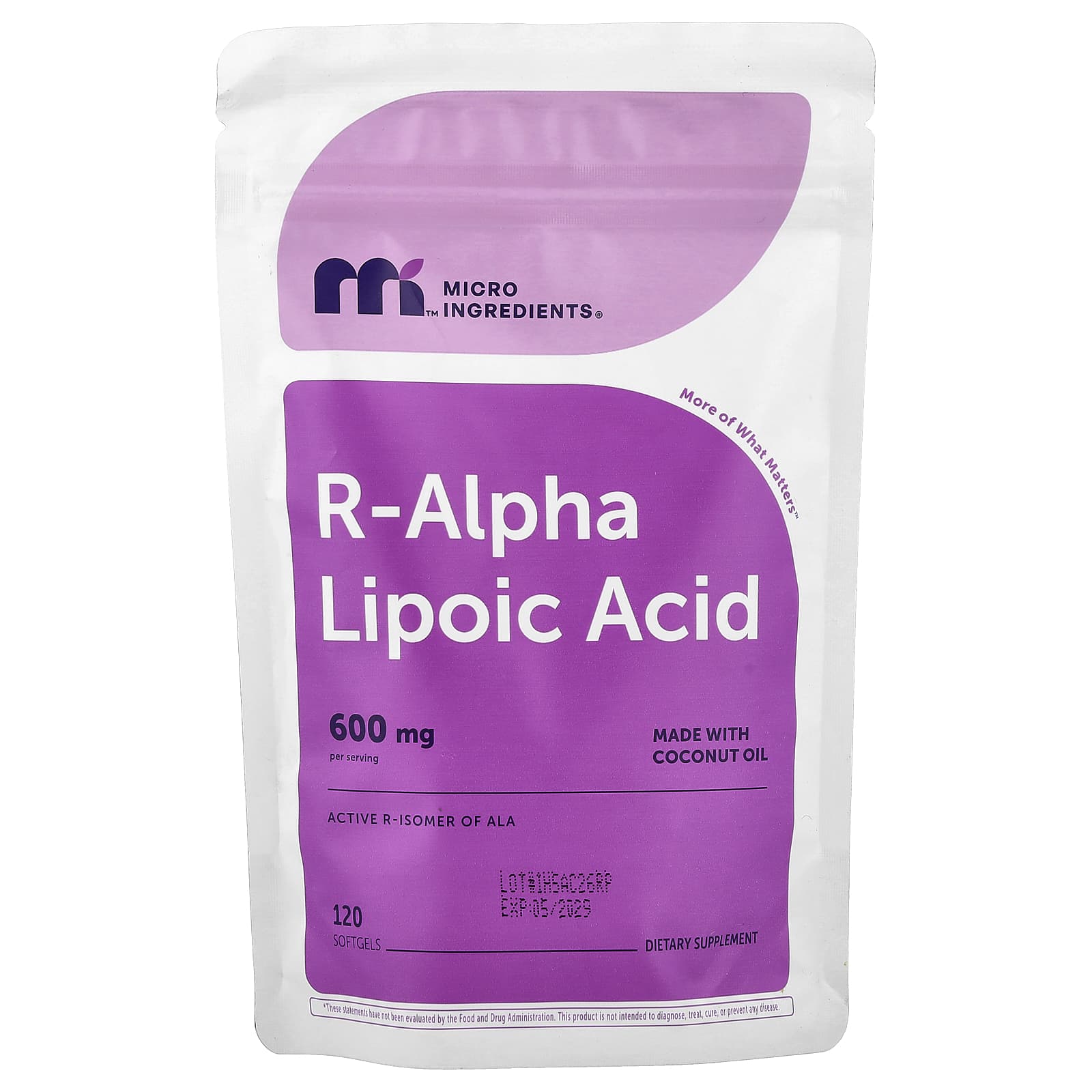 Micro Ingredients R-Alpha Lipoic Acid – 120 capsules molles — Tunisie