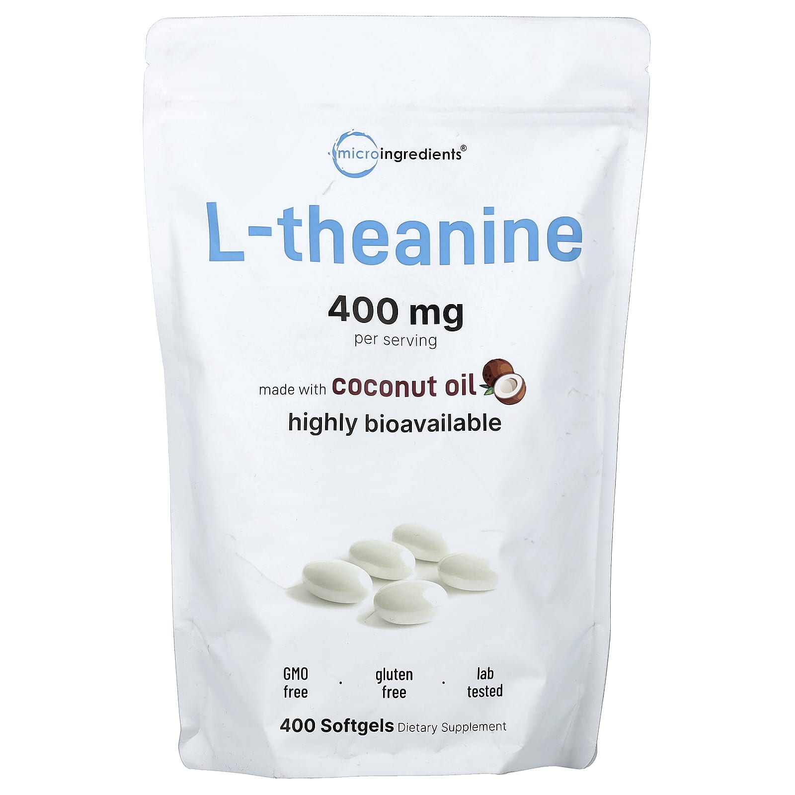 Micro Ingredients L-Theanine – 200 mg – 400 capsules molles — Tunisie