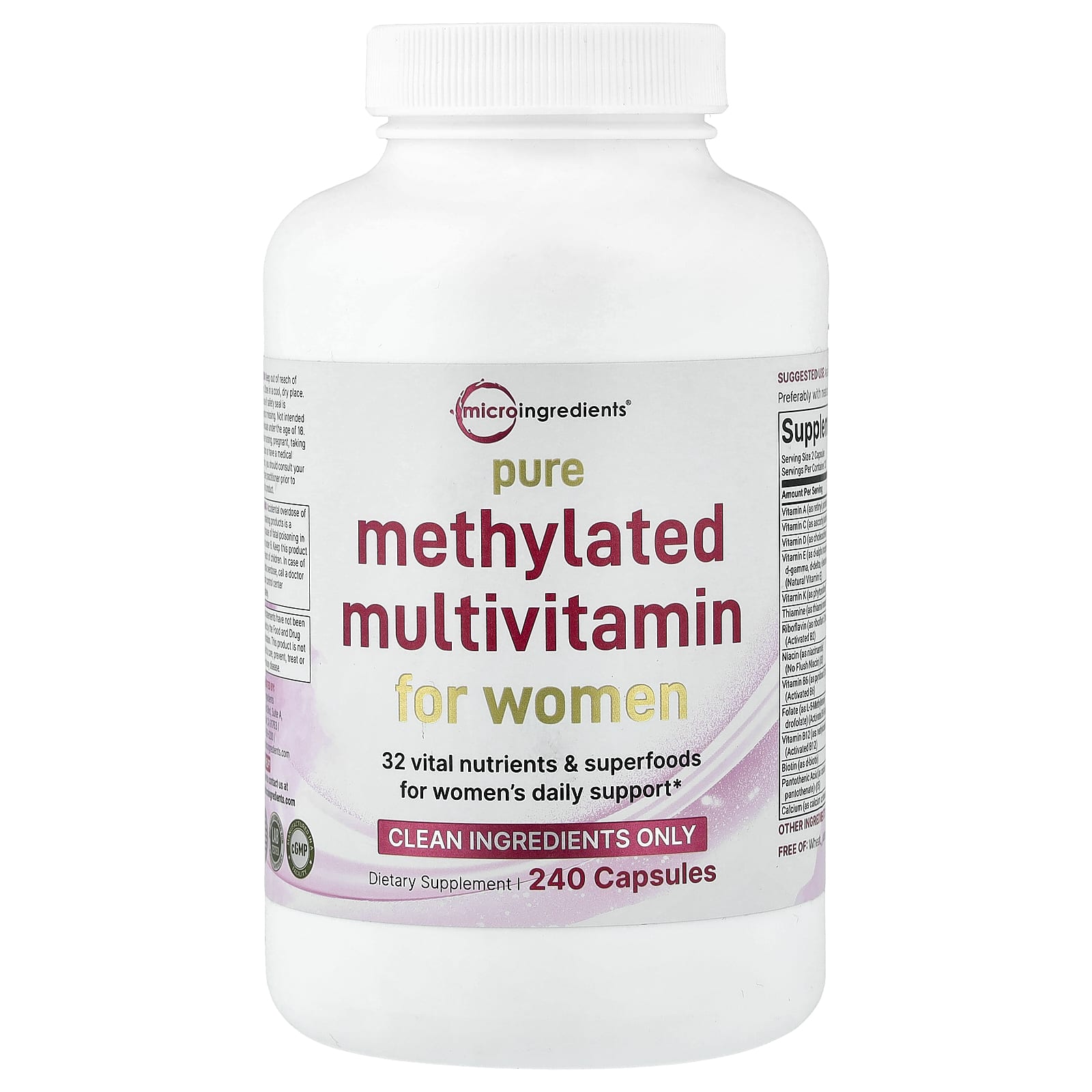 Micro Ingredients Pure Methylated Multivitamin For Women – 240 gélules — Tunisie