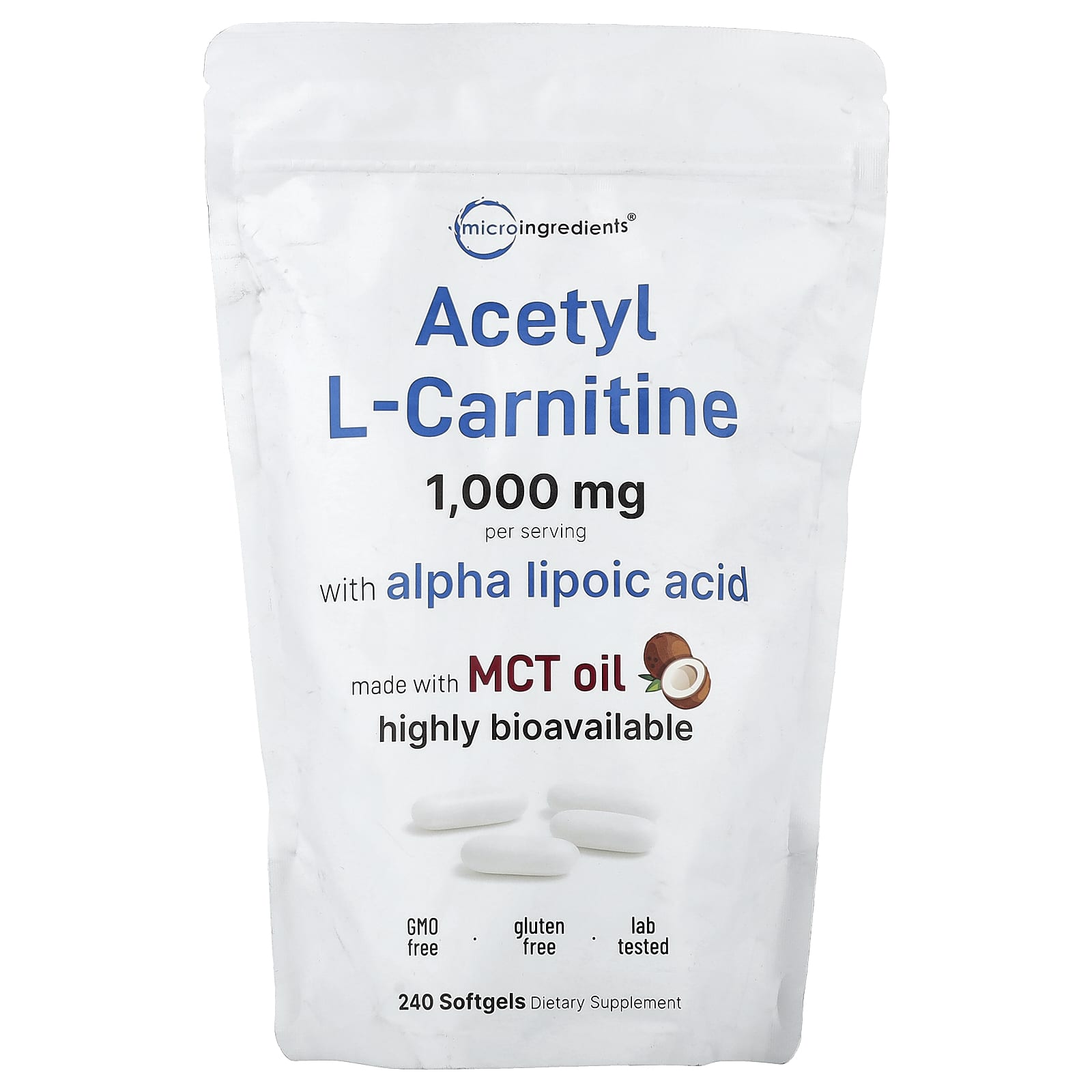 Micro Ingredients Acetyl L- Carnitine – 240 capsules molles — Tunisie