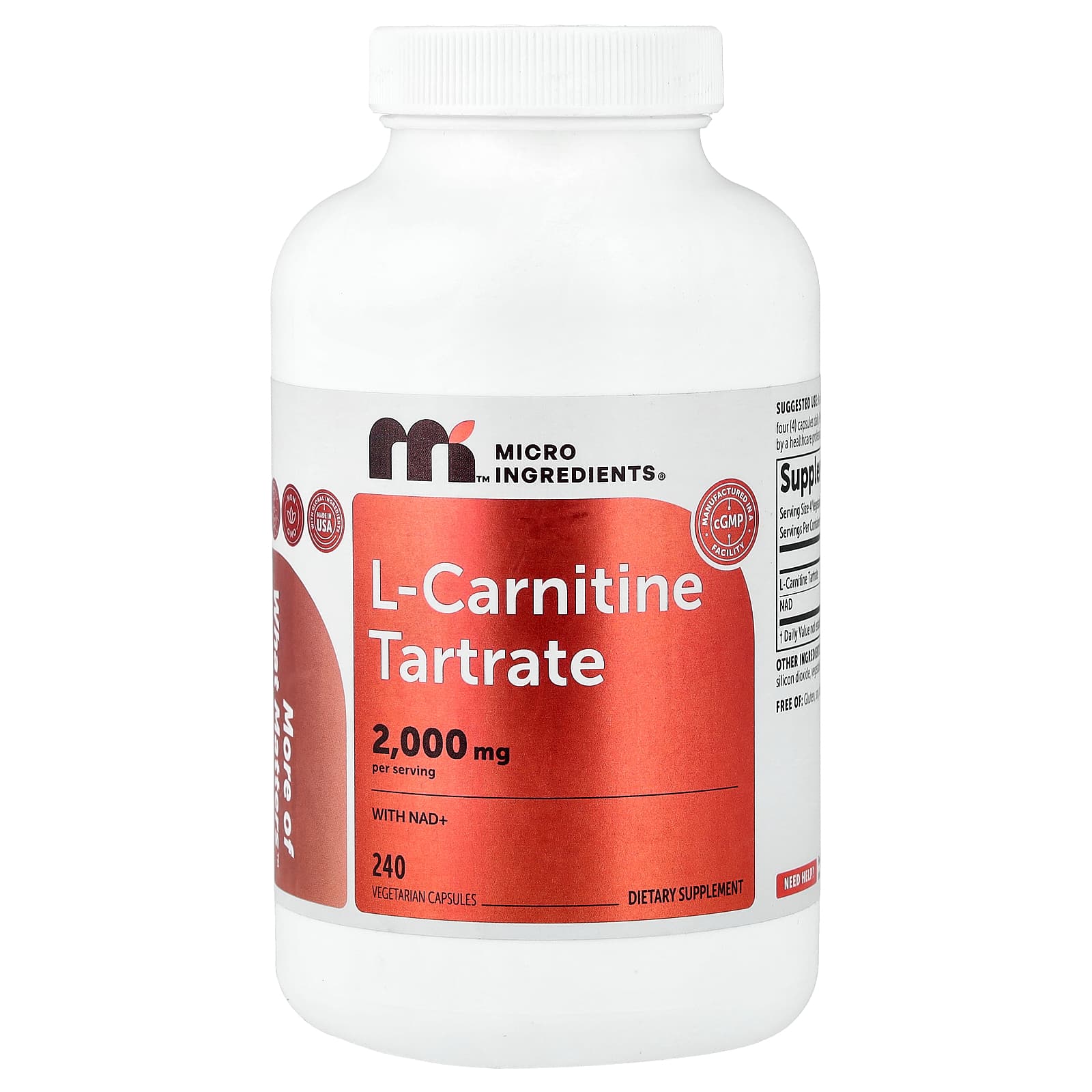Micro Ingredients L-Carnitine Tartrate with NAD+ – 240 gélules végétales — Tunisie