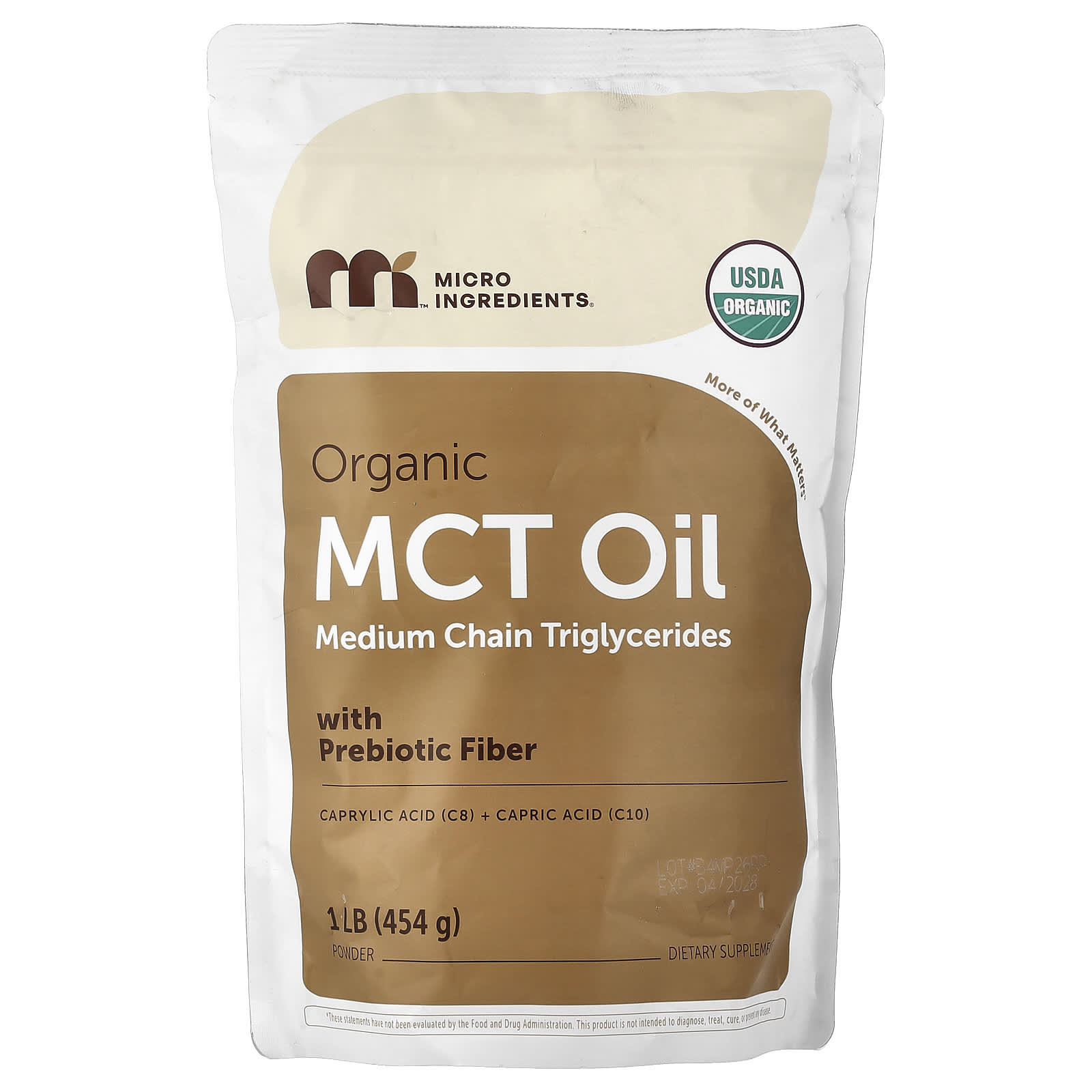 Micro Ingredients Organic MCT Oil Powder with Prebiotic Fiber – 454 g — Tunisie