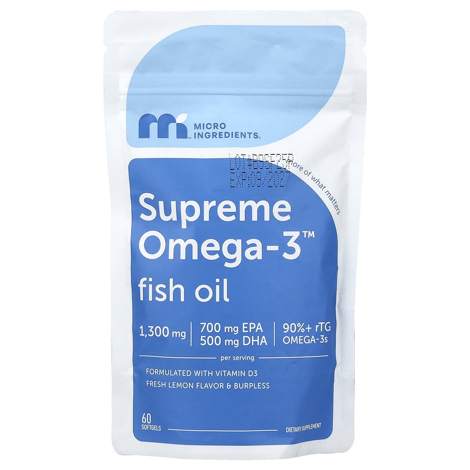 Micro Ingredients Supreme Omega-3 Fish Oil – Fresh Lemon – 60 capsules molles — Tunisie