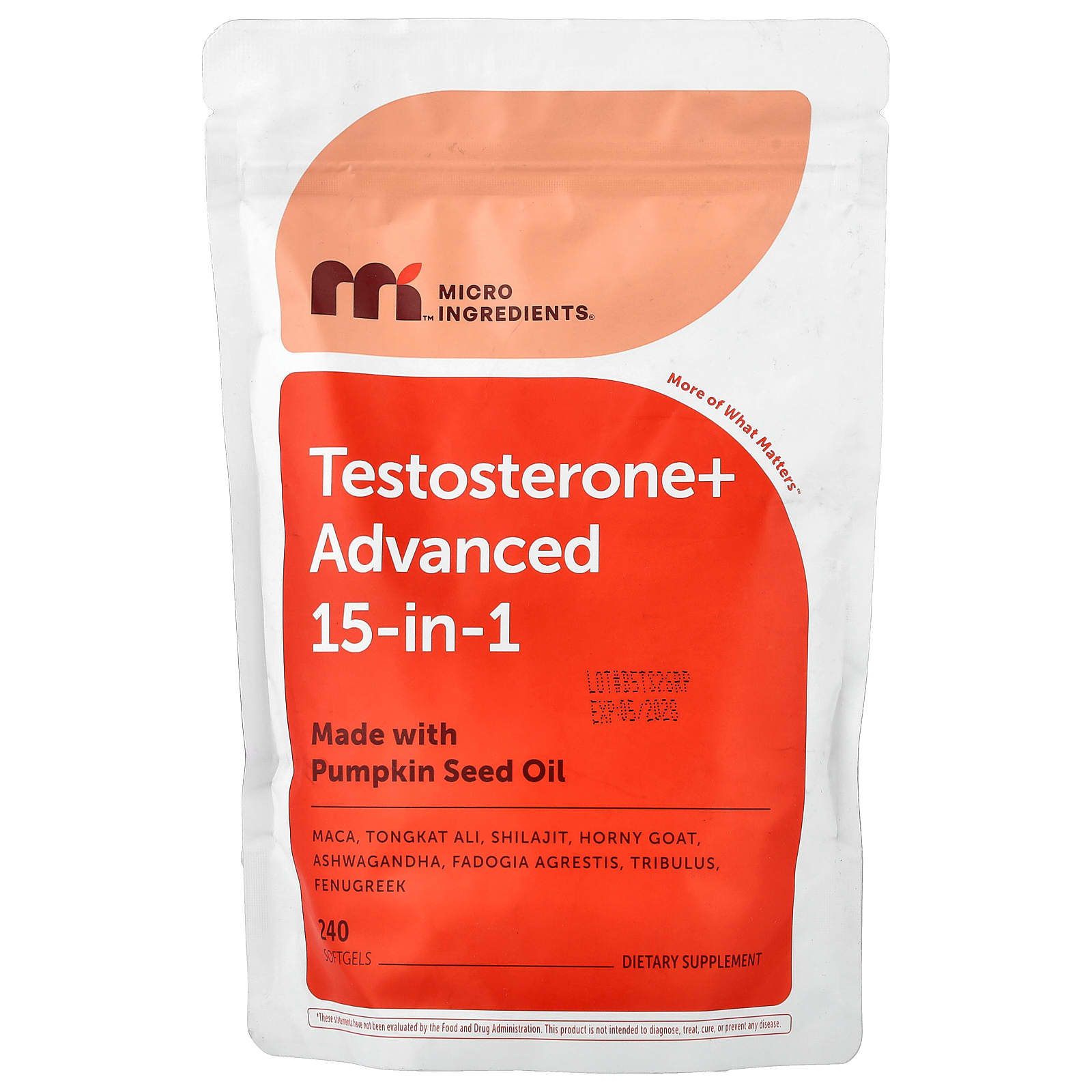 Micro Ingredients Testosterone+ Advanced 15-in-1 – 240 capsules molles — Tunisie