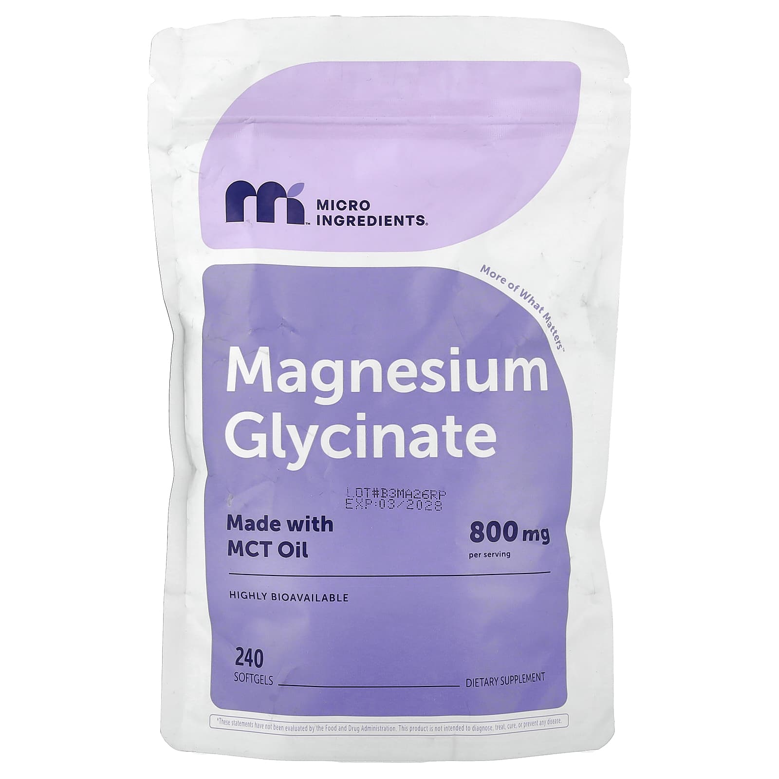 Micro Ingredients Magnesium Glycinate – 240 capsules molles — Tunisie