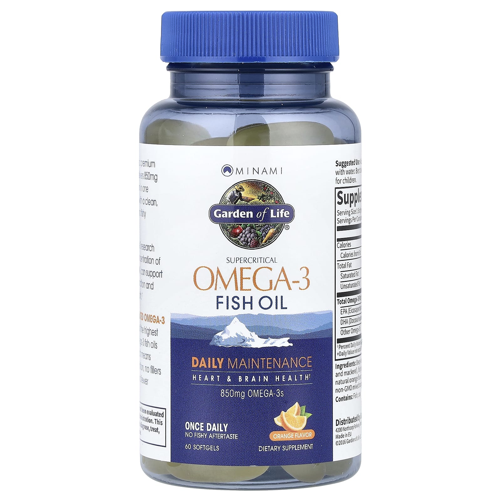 Minami Nutrition Garden of Life – Orange – Supercritical Omega-3 Fish Oil – 60 capsules molles — étiquette 1