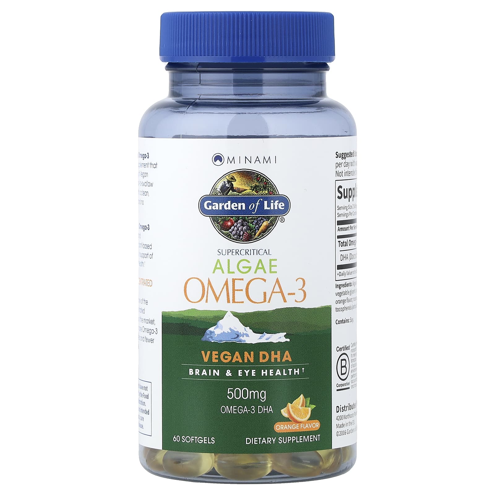 Minami Nutrition Garden of Life – Orange – Algae Omega-3 – 60 capsules molles — étiquette 1