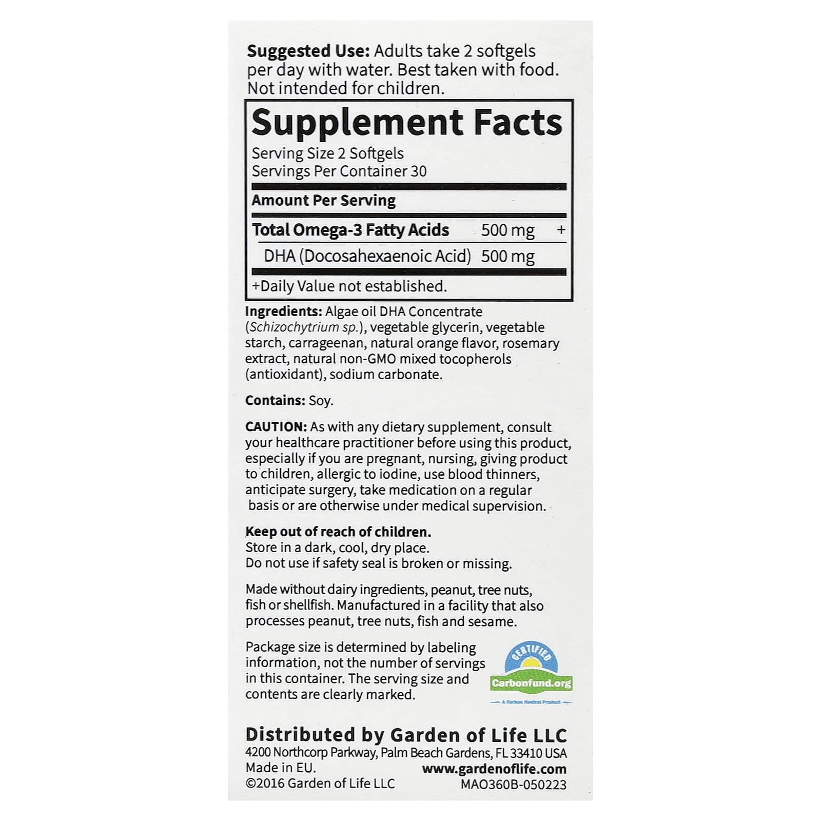 Minami Nutrition Garden of Life – Orange – Algae Omega-3 – 60 capsules molles — photo 2 sur 2