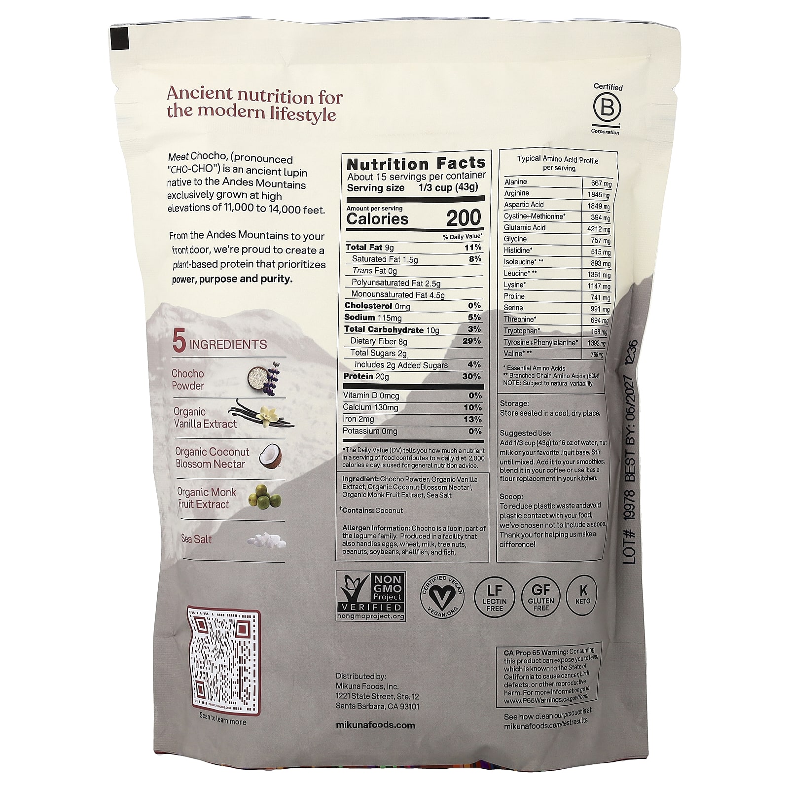 MIKUNA Chocho Plant Protein Powder – Vanilla – 645 g — photo 2 sur 2