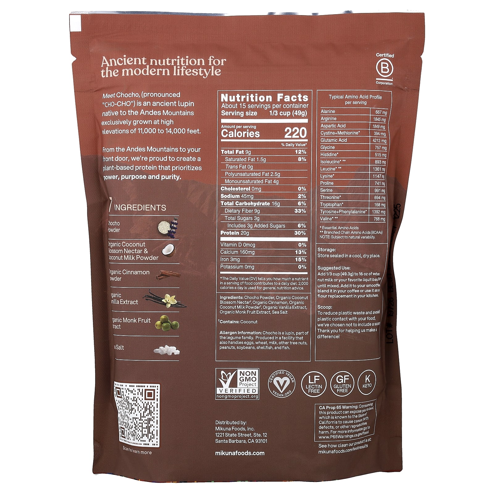 MIKUNA Chocho Plant Protein Powder – Cinnamon Horchata – 735 g — photo 2 sur 2