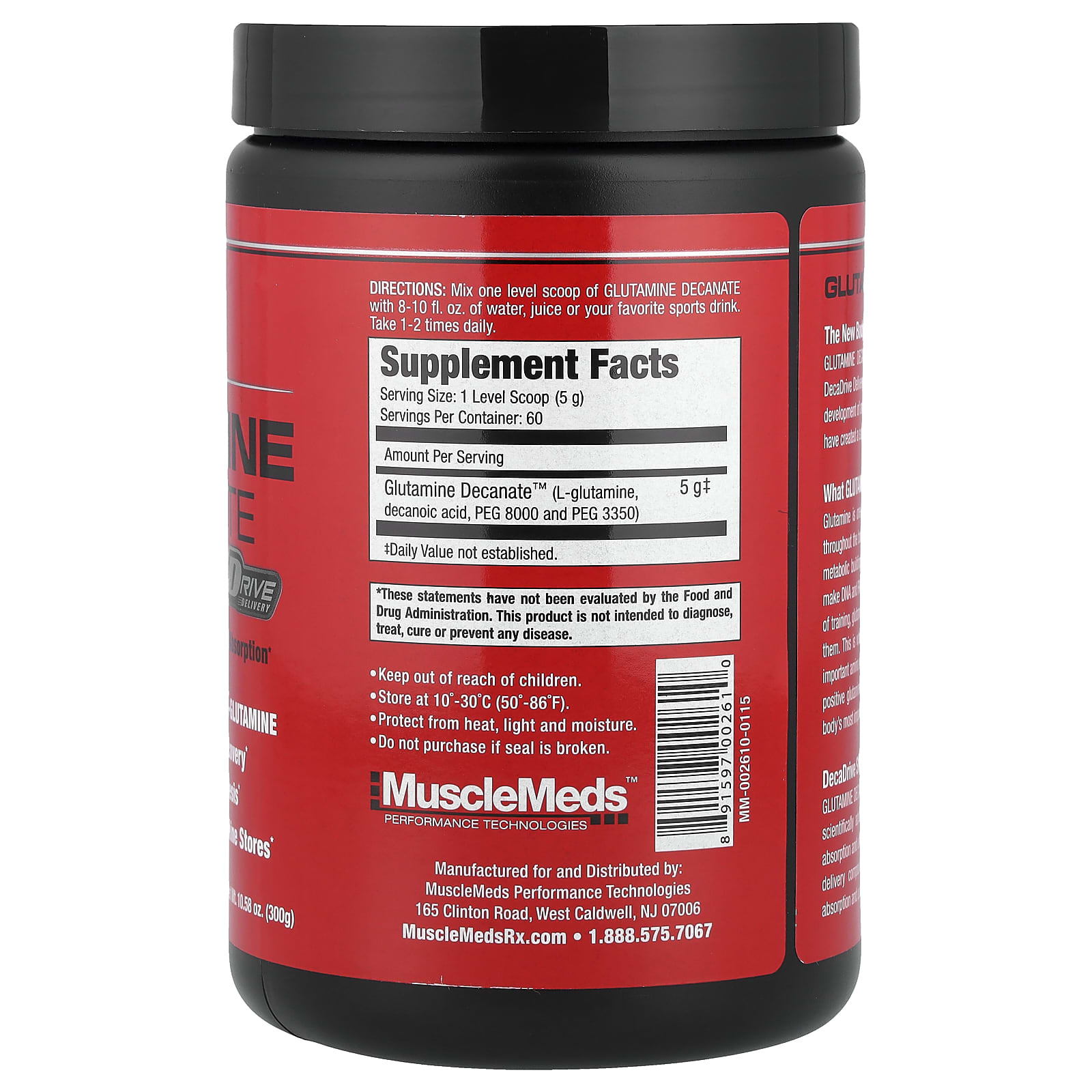 MuscleMeds Glutamine Decanate – Sans arôme – 300 g — photo 2 sur 2