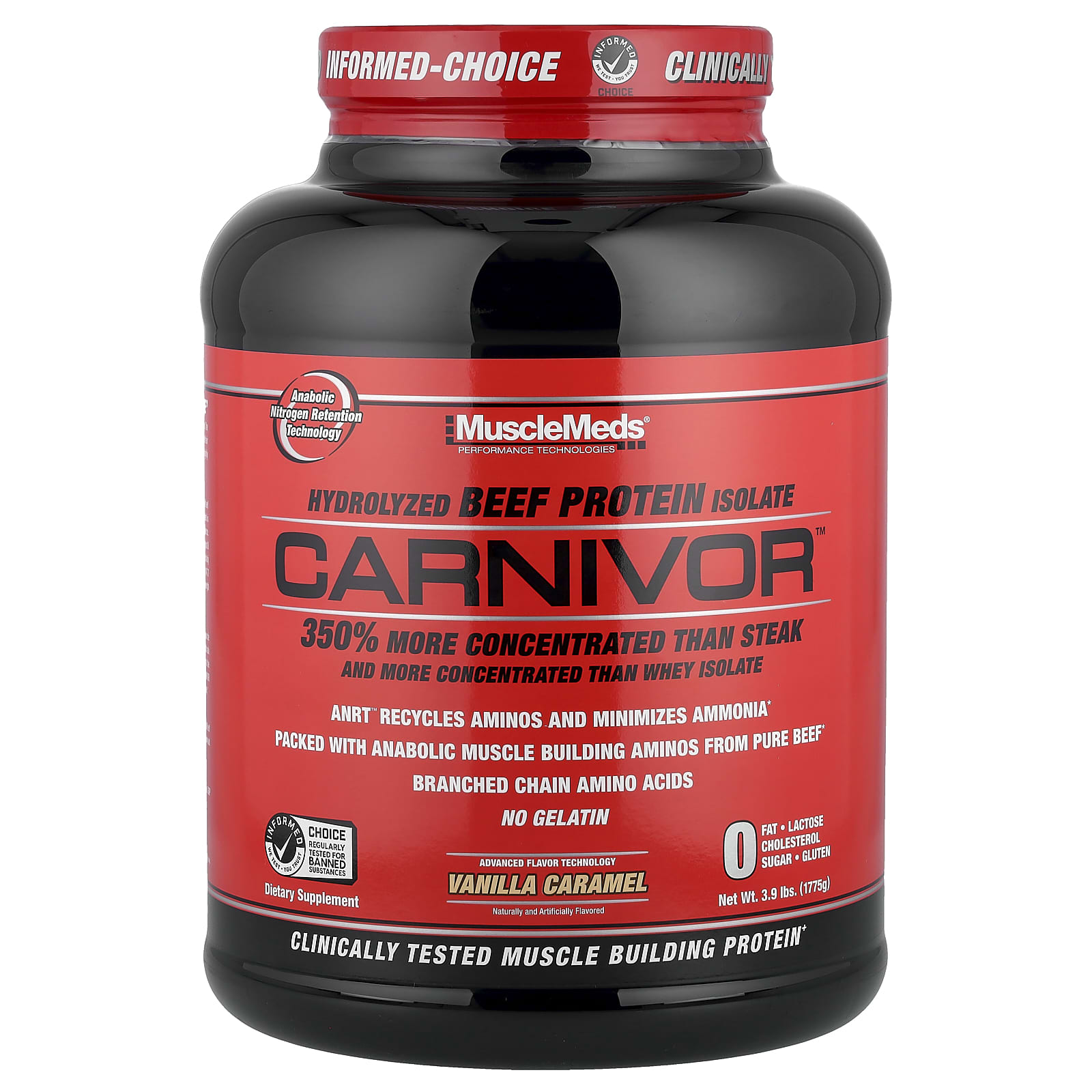 MuscleMeds Carnivor, Hydrolyzed Beef Protein Isolate – Vanilla Caramel – 1775 g — Tunisie