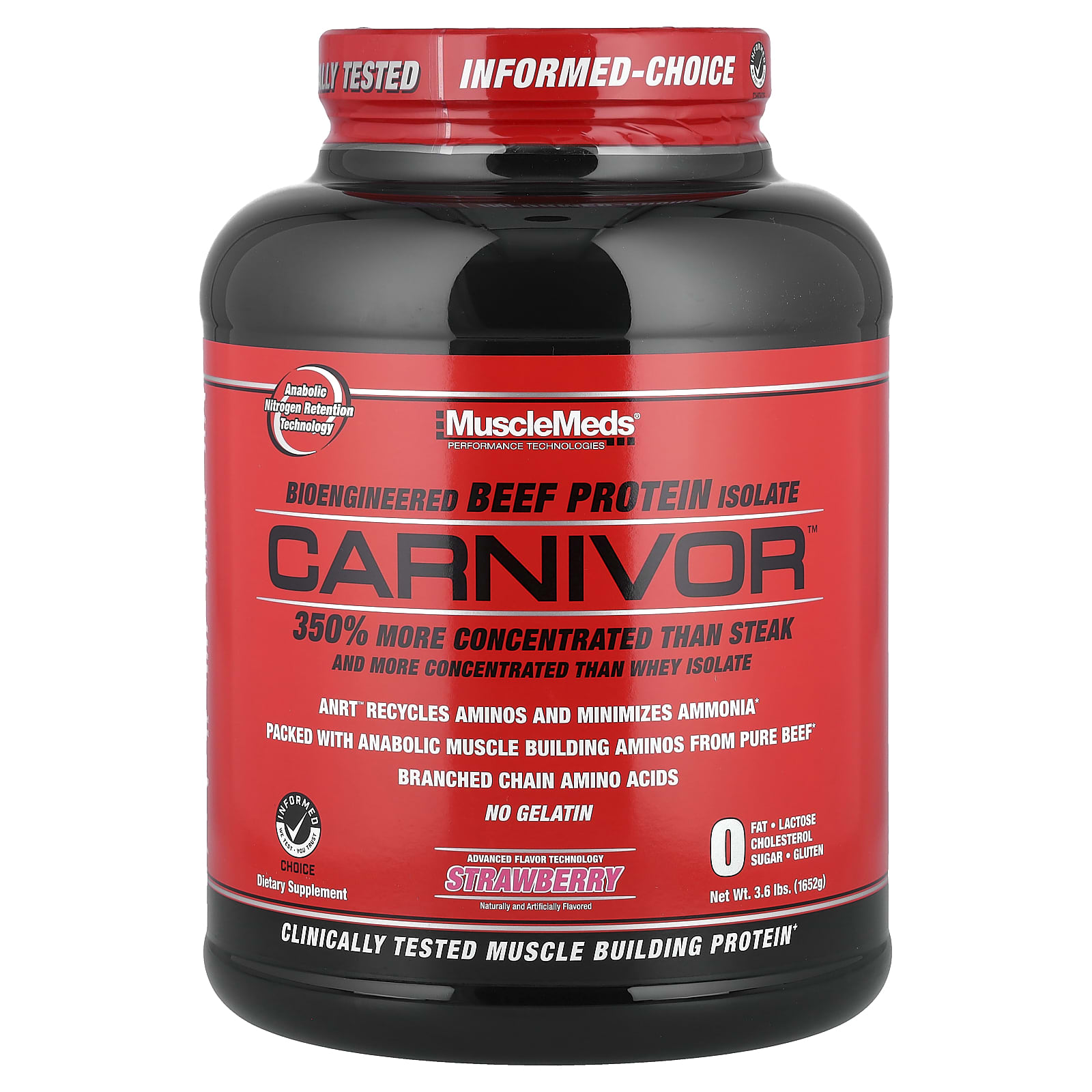 MuscleMeds Carnivor, Bioengineered Beef Protein Isolate – Strawberry – 1652 g — Tunisie