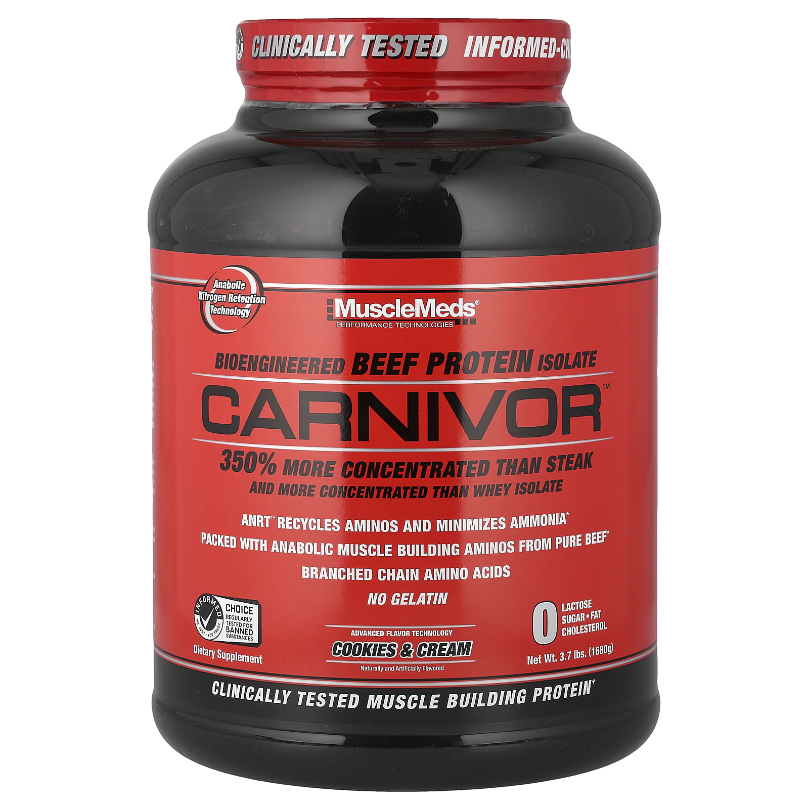 MuscleMeds Carnivor, Bioengineered Beef Protein Isolate – Cookies & Cream – 1680 g — Tunisie
