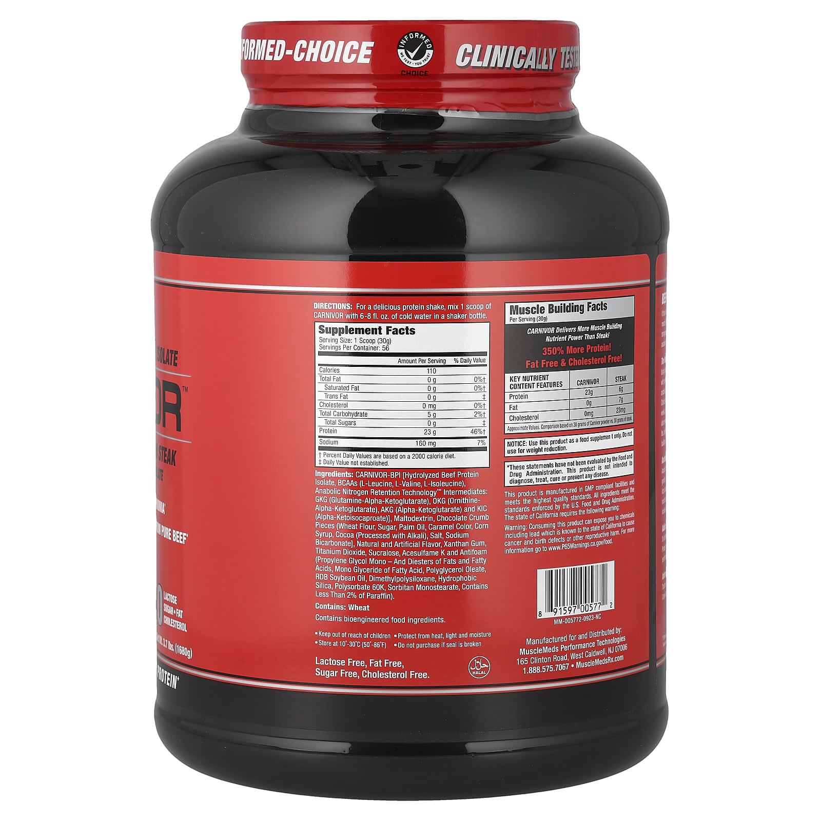 MuscleMeds Carnivor, Bioengineered Beef Protein Isolate – Cookies & Cream – 1680 g — photo 2 sur 2