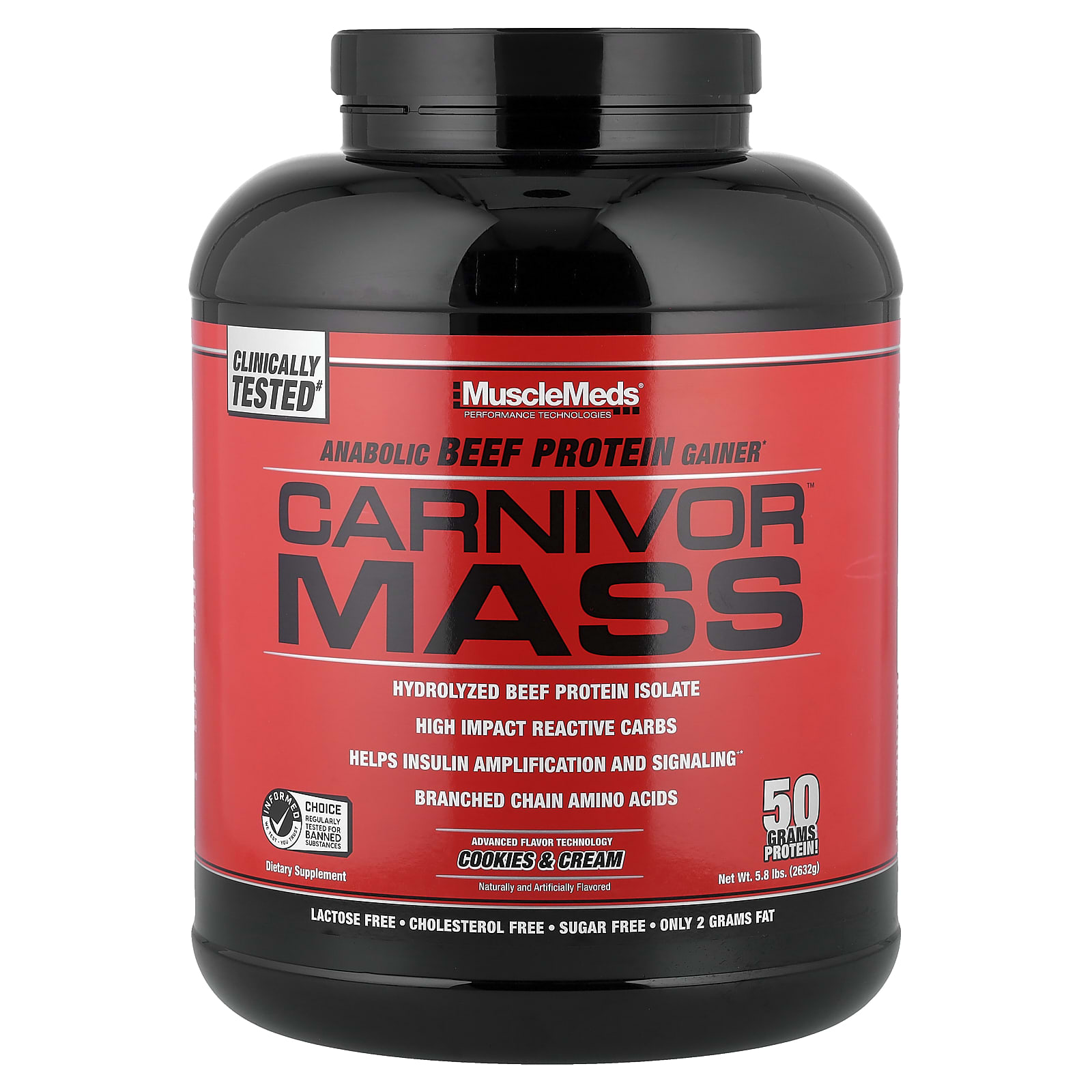 MuscleMeds Carnivor Mass, Anabolic Beef Protein Gainer – Cookies & Cream – 2632 g — Tunisie