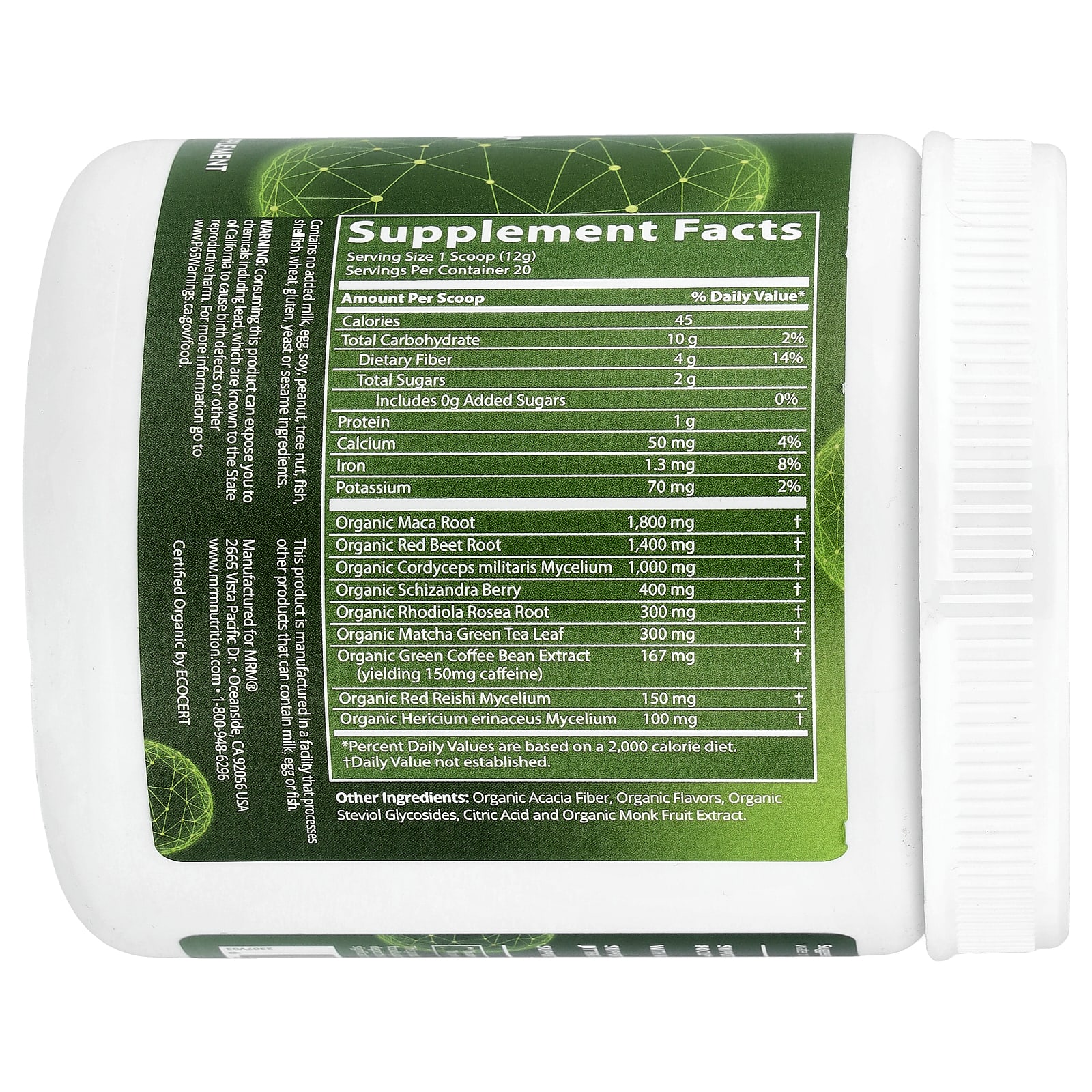 MRM Nutrition Organic Pre-Workout – Black Cherry – 240 g — photo 2 sur 2