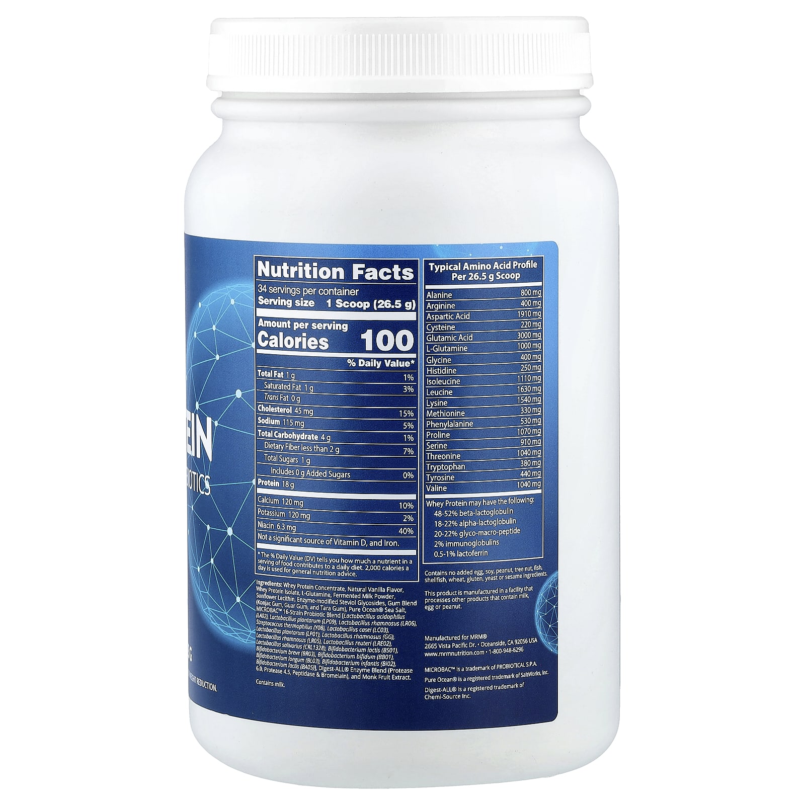MRM Nutrition Whey Protein with Probiotics & Postbiotics – Vanilla – 923 g — photo 2 sur 2