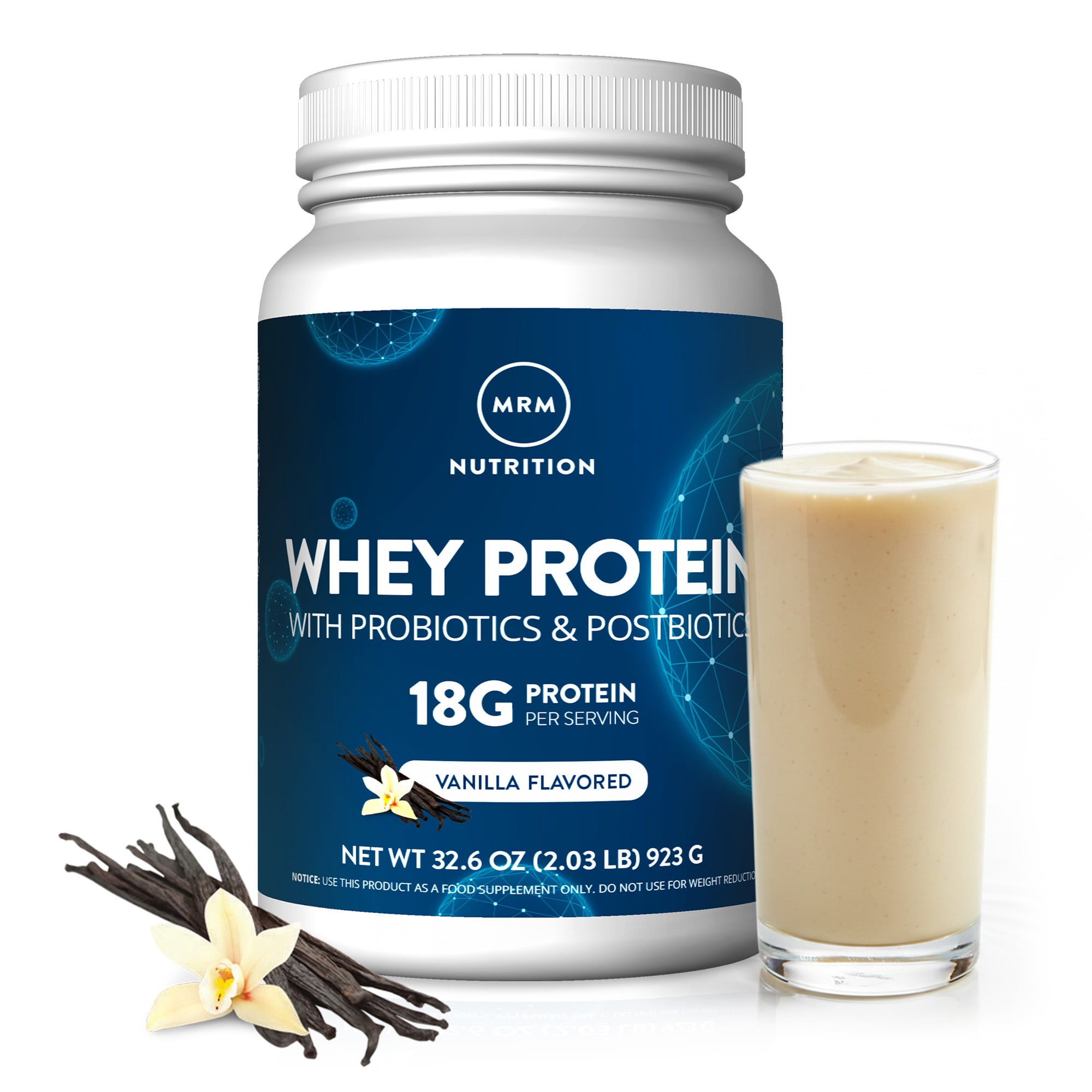 MRM Nutrition Whey Protein with Probiotics & Postbiotics – Vanilla – 923 g — étiquette 2