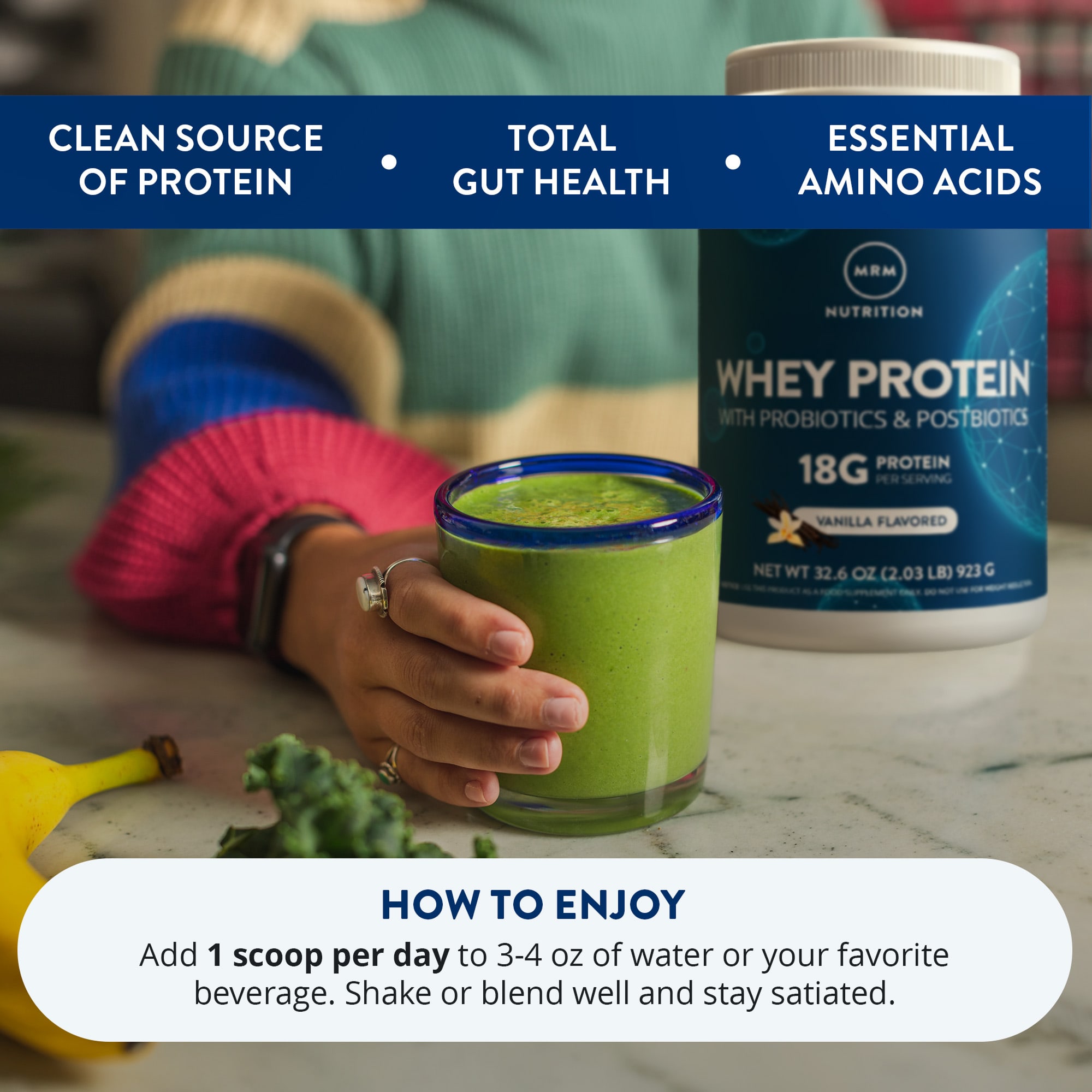 MRM Nutrition Whey Protein with Probiotics & Postbiotics – Vanilla – 923 g — étiquette 4