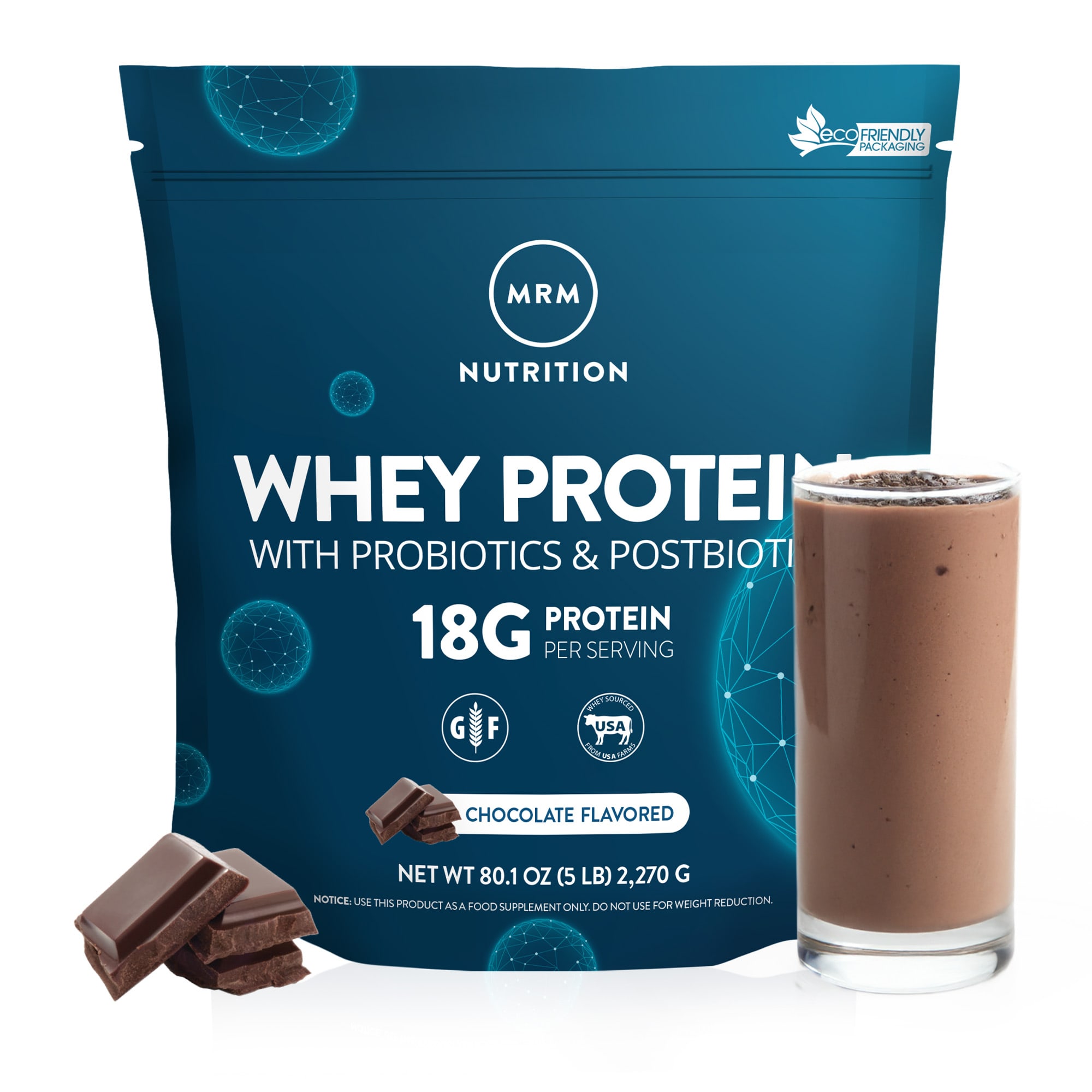 MRM Nutrition Whey Protein with Probiotics & Postbiotics – Chocolate – 2270 g — étiquette 2