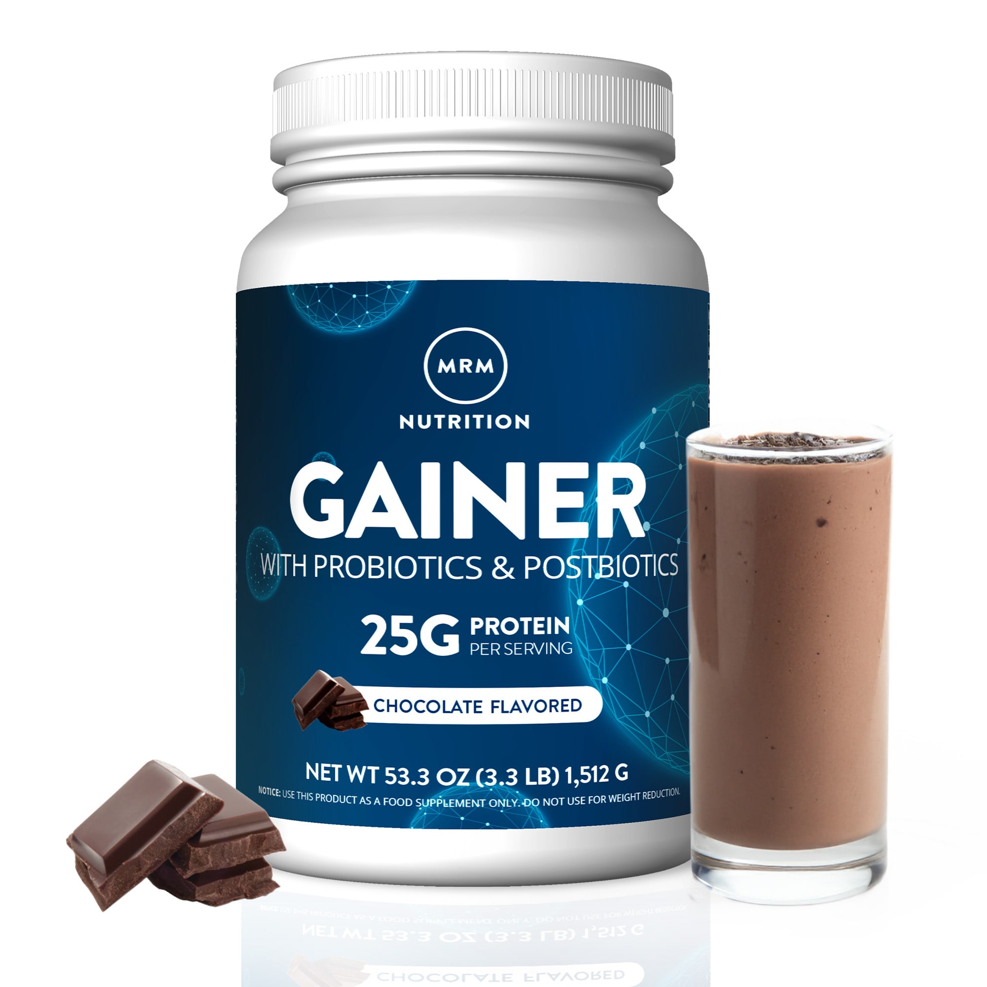 MRM Nutrition Gainer With Probiotics & Postbiotics – Chocolate – 1512 g — étiquette 2