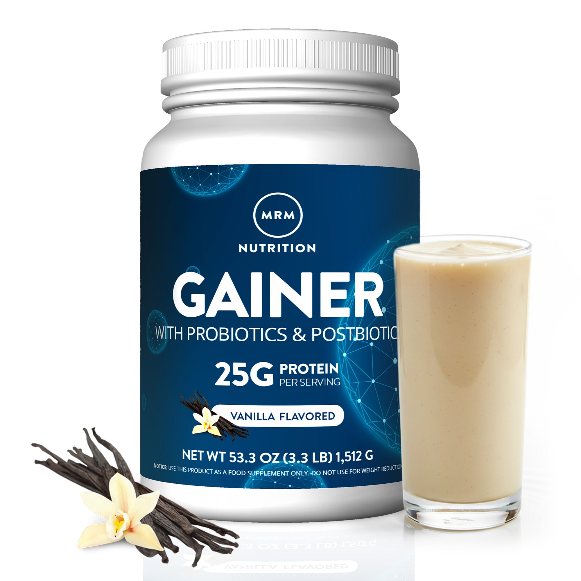 MRM Nutrition Gainer with Probiotics & Postbiotics – Vanilla – 1512 g — étiquette 2