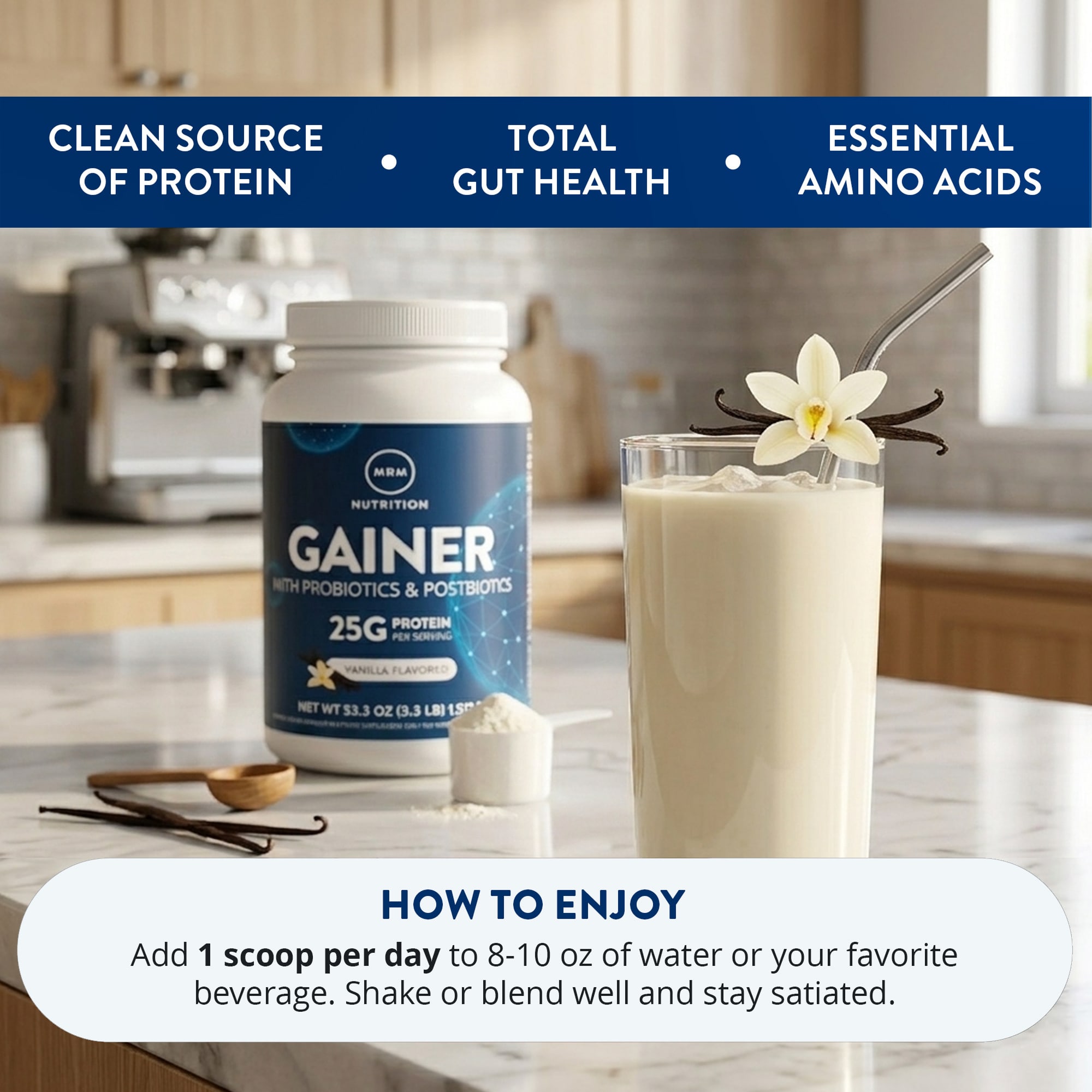 MRM Nutrition Gainer with Probiotics & Postbiotics – Vanilla – 1512 g — étiquette 4