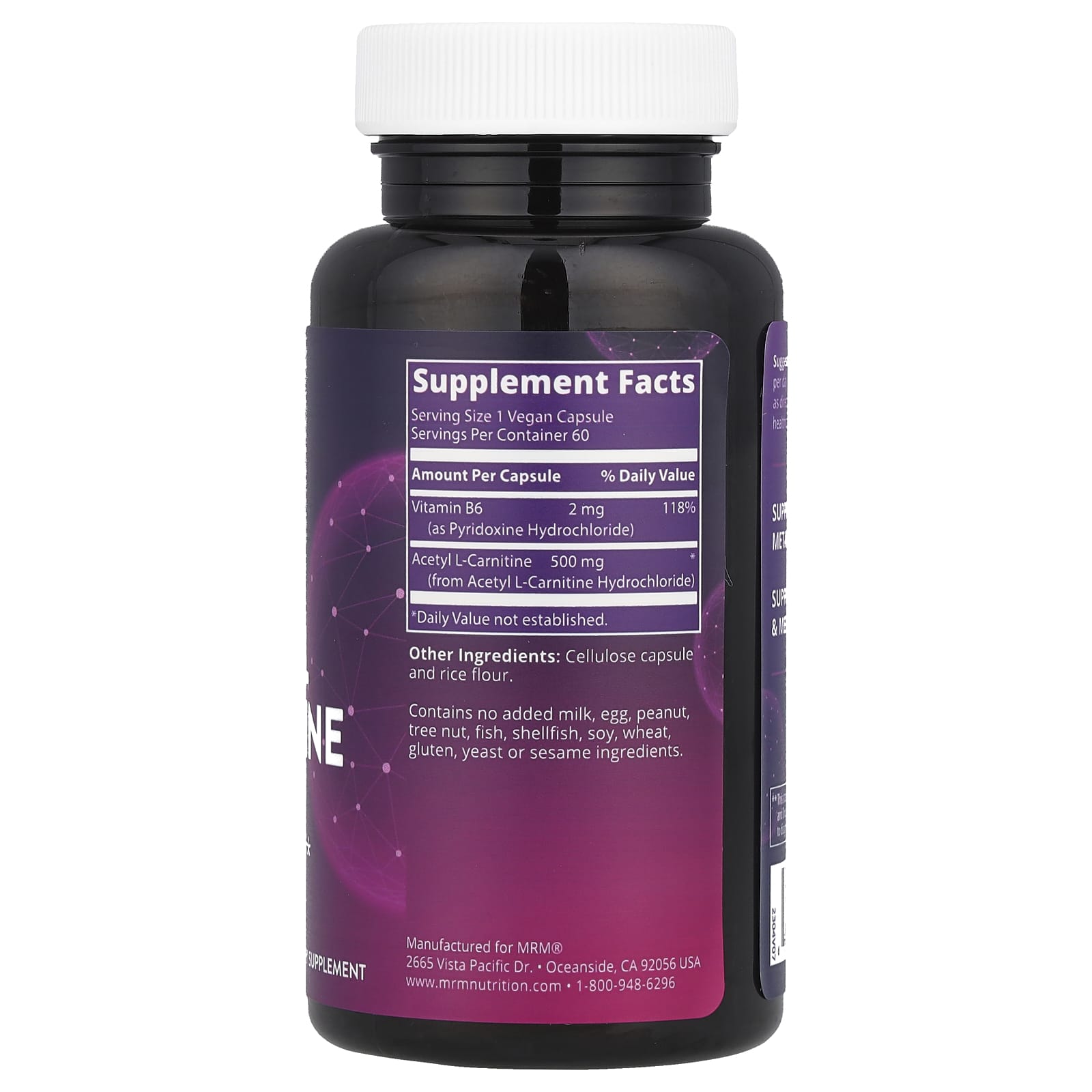 MRM Nutrition Acetyl L-Carnitine – 60 gélules véganes — photo 2 sur 2