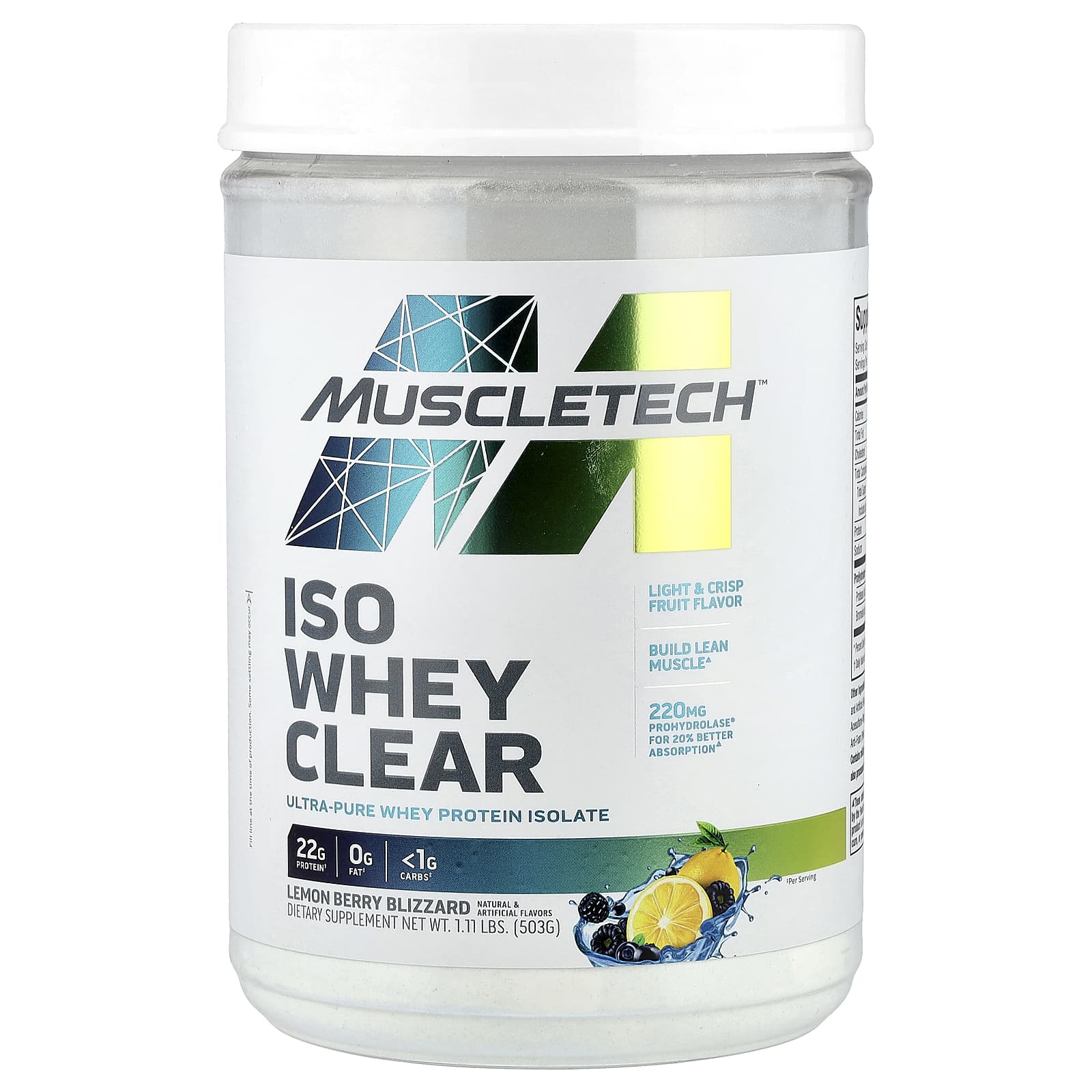 MuscleTech ISO Whey Clear, Ultra-Pure Whey Protein Isolate – Lemon Berry Blizzard – 503 g — Tunisie